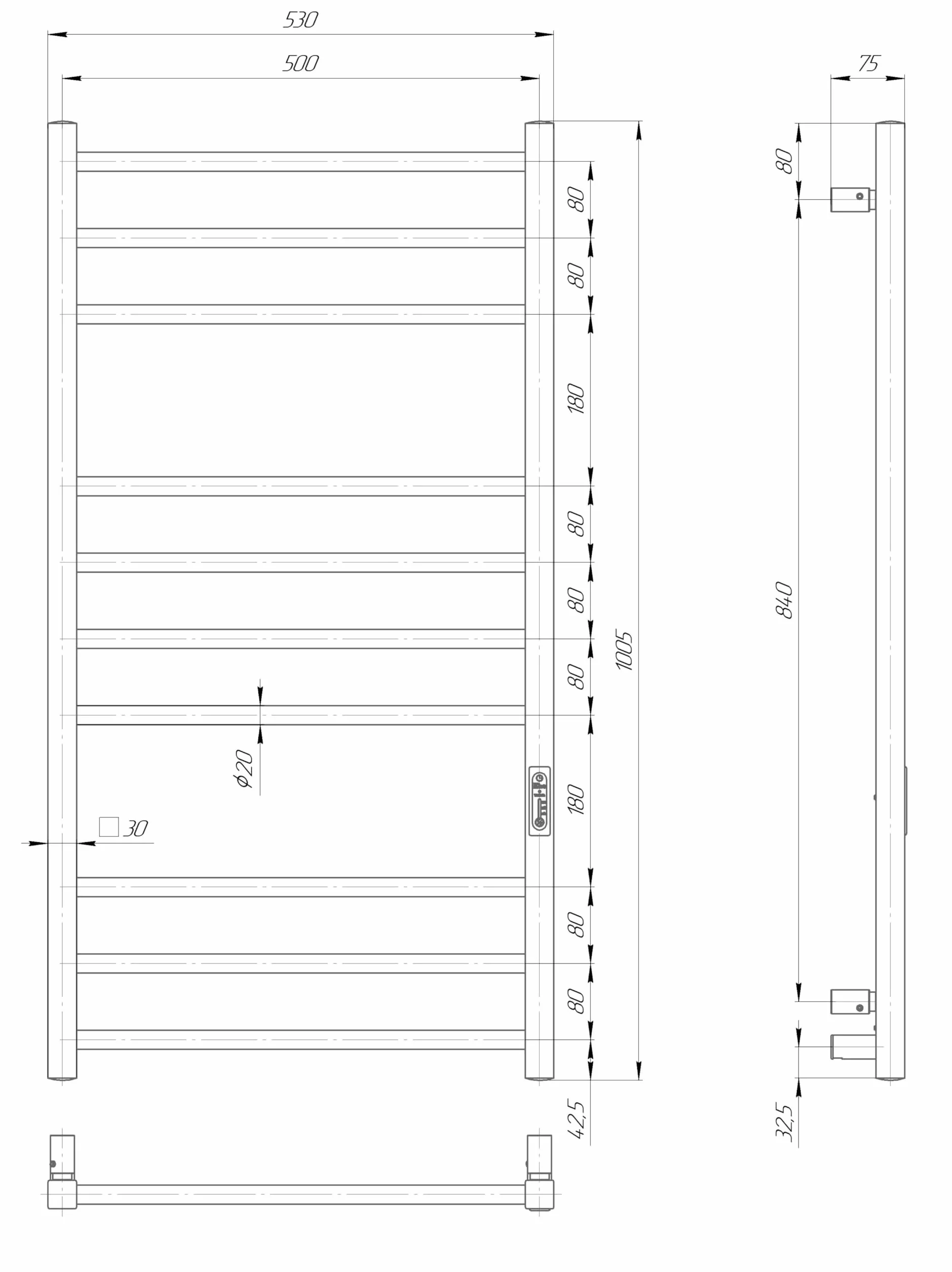 Elna chromowany grzejnik na ręczniki, 147 W, elektryczny 1005 x 530 mm, do hoteli, mieszkań wynajmowanych i studiów, stal nierdzewna, z termostatem, timerem i ekologicznym, IP44, montaż na ścianie