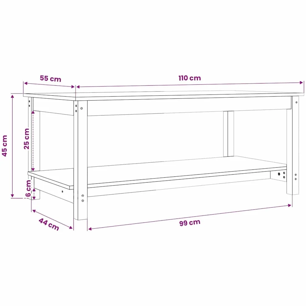 Générique Stolik kawowy z litego drewna sosna szary 110x55x45 cm | Dwupoziomowa konstrukcja, otwarta półka, stabilna rama, uniwersalne zastosowanie w salonie