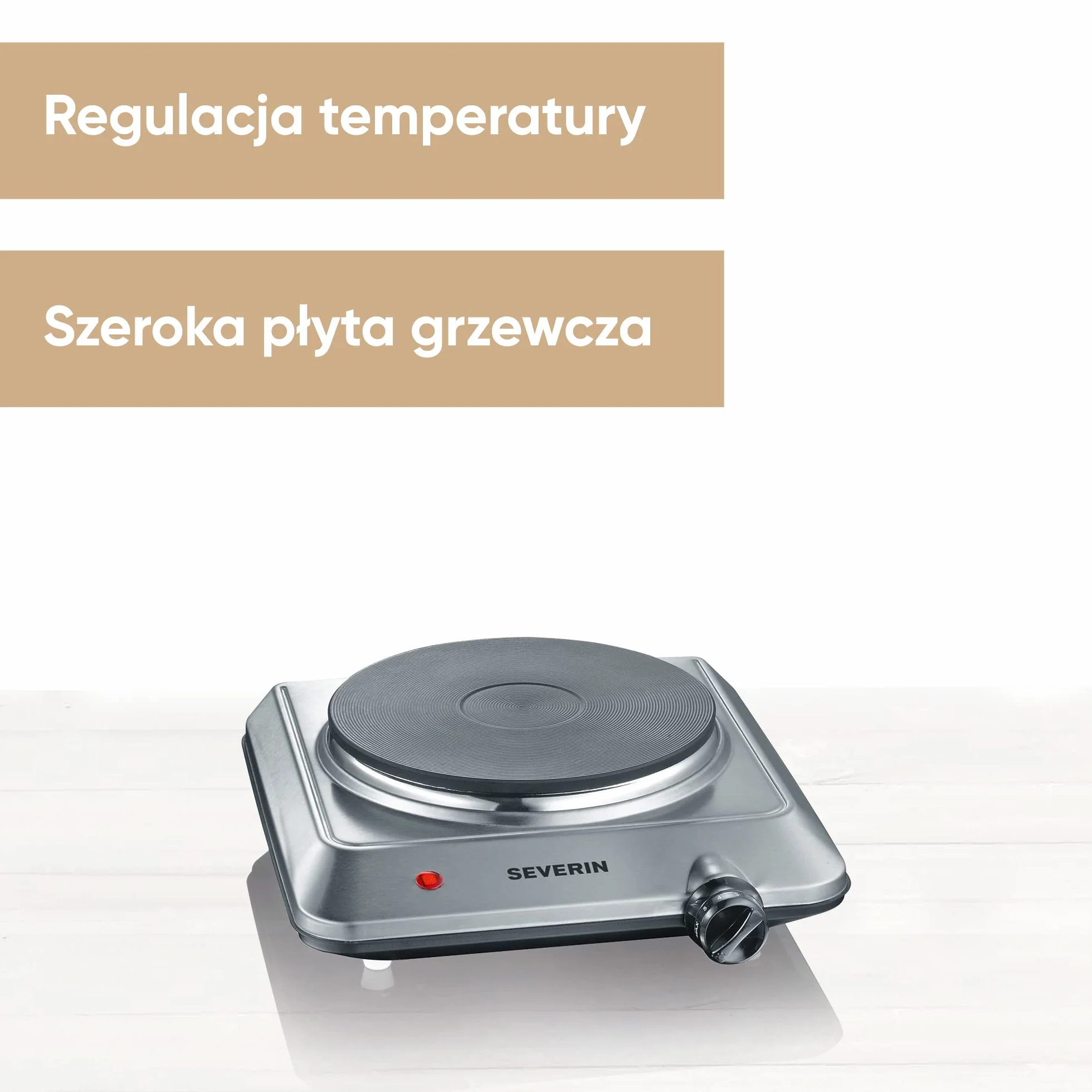 SEVERIN mała kuchenka elektryczna przenośna ze stali nierdzewnej, płyta grzewcza elektryczna z termostatem, jednopalnikowa kuchenka przenośna łatwa w czyszczeniu, 1500 W, KP 1092