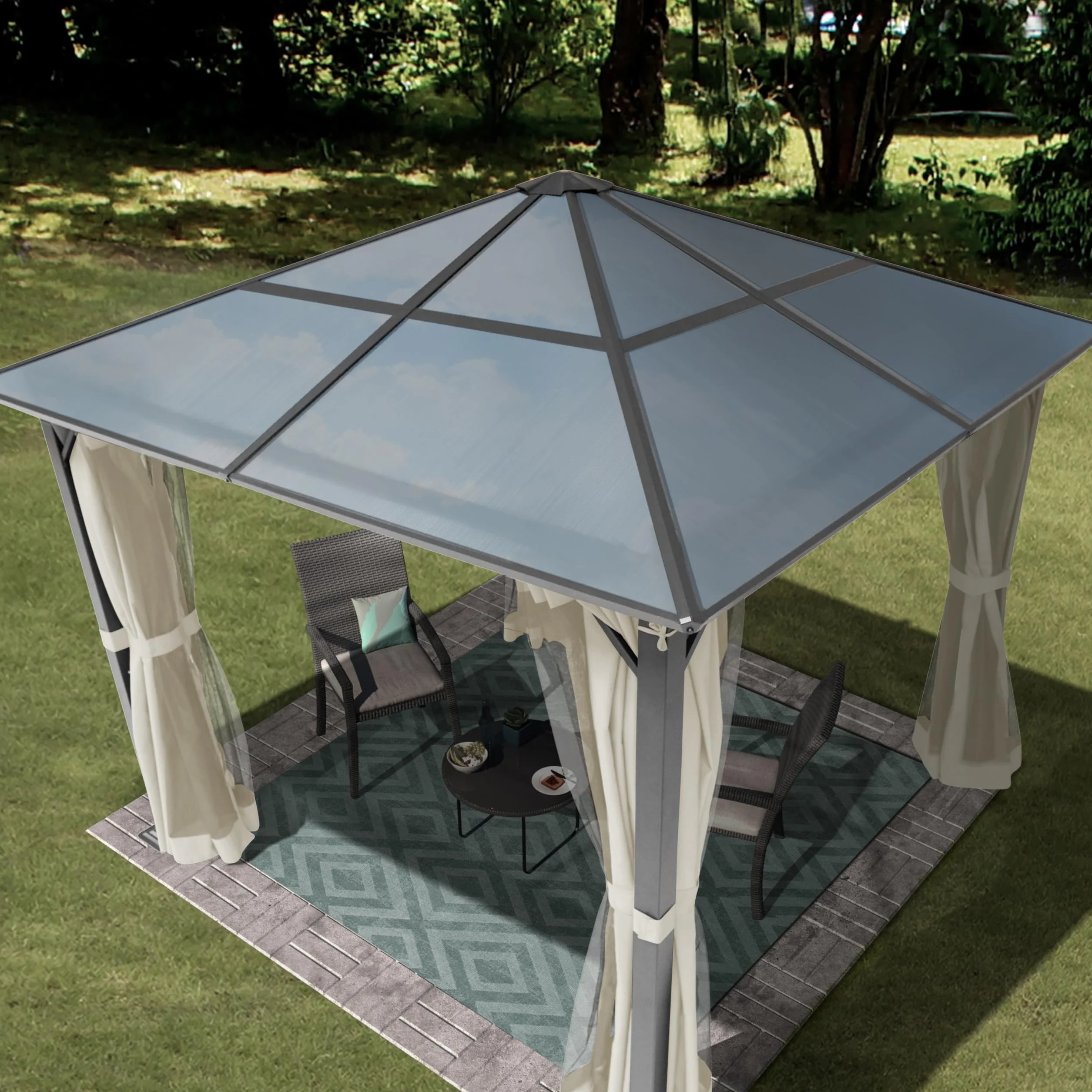 TOOLPORT Pawilon ogrodowy 3x3 m Hardtop dach z poliwęglanu ok. 6 mm z 4 ściany boczne i moskitiera w kolorze kremowy