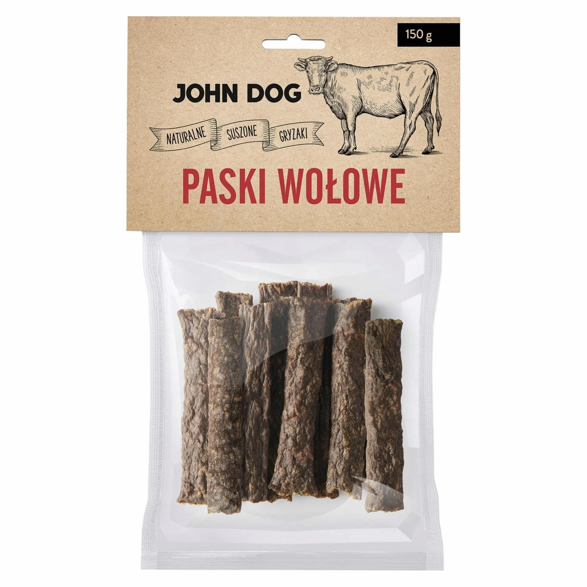 JOHN DOG Paski wołowe dla psa 150 g