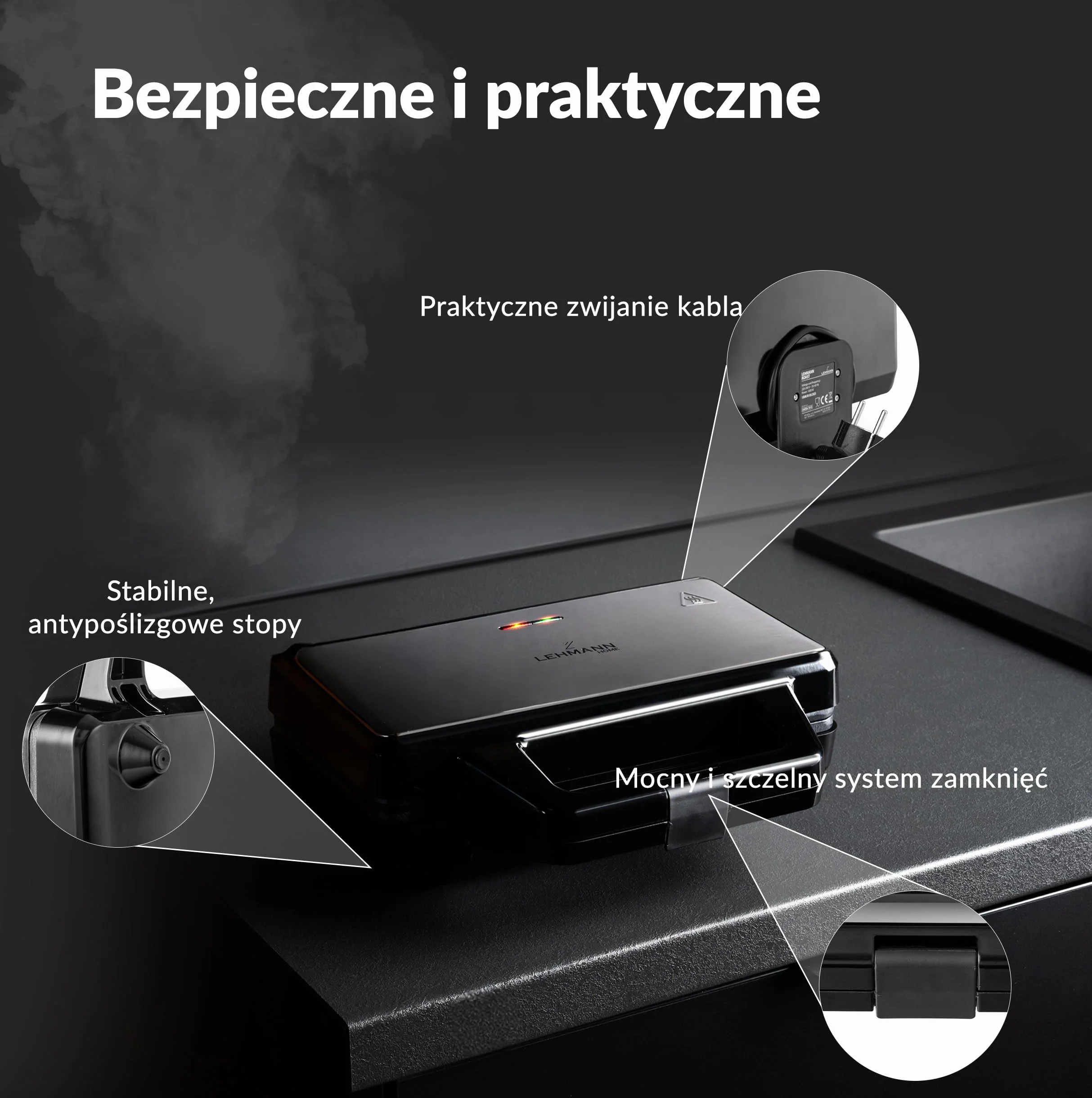 LEHMANN Opiekacz do kanapek XXL – bardzo duże płyty do kanapek – opiekacz XXL na 2 kanapki w kształcie muszli – powłoka zapobiegająca przywieraniu – wskaźnik gotowości – łatwe czyszczenie – 1000 W