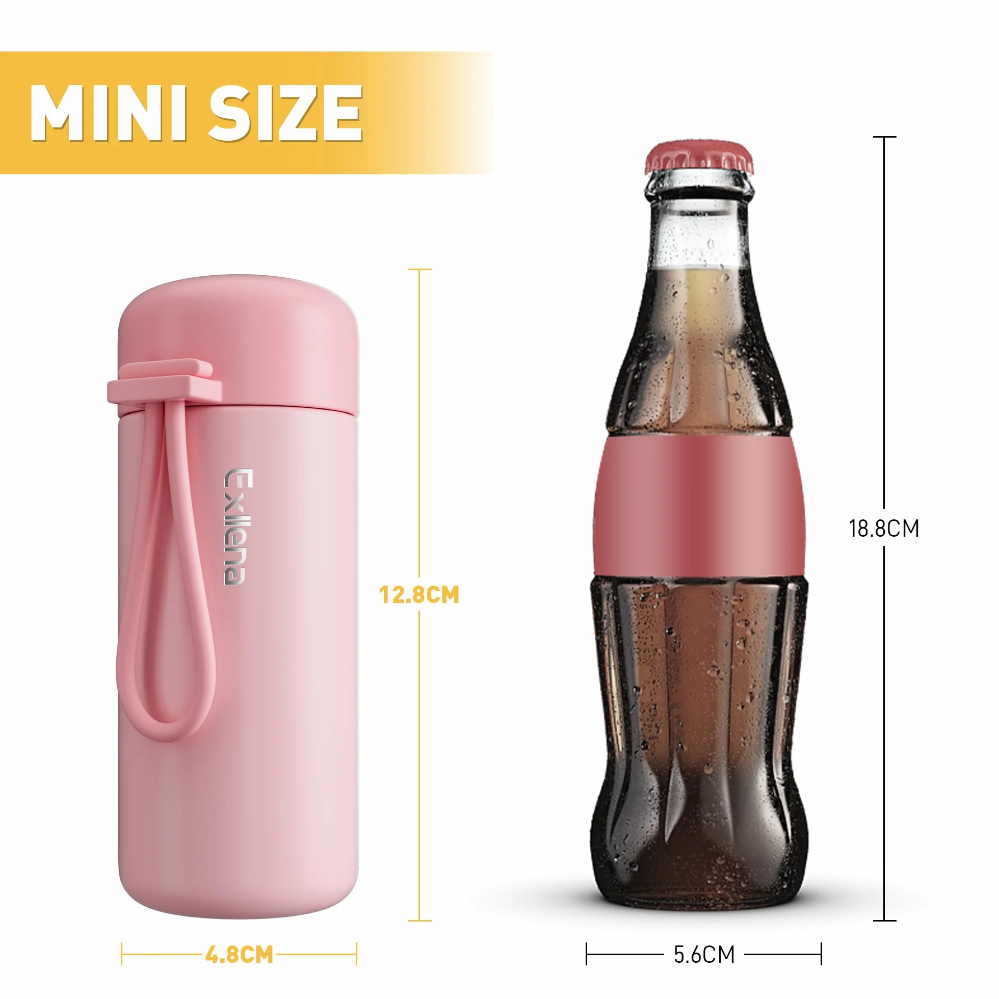 Exllena Mała piersiówka 150 ml, mini piersiówka do gorących lub zimnych napojów (różowa)