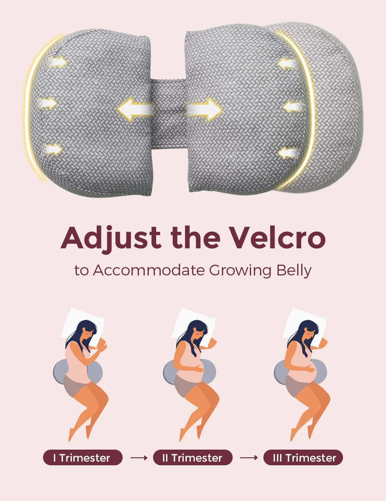 momcozy Poduszka ciążowa w kształcie litery W | Ergonomiczna poduszka do spania na boku dla kobiet w ciąży | regulowana poduszka podróżna z podparciem brzucha, pleców i bioder