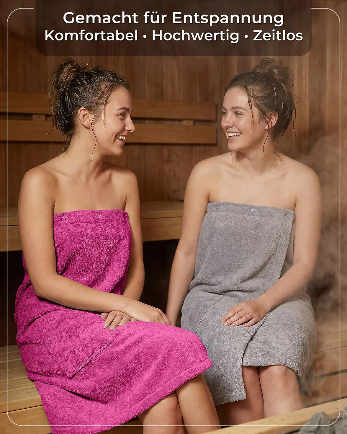 LAYNENBURG Damski kilt do sauny klasy premium, z zapięciem na guziki, 10% bawełna, Öko-Tex 100, damski ręcznik do sauny, frotte, kilt z gumowym ściągaczem do spa, spa i sauny (S-L fuksja)