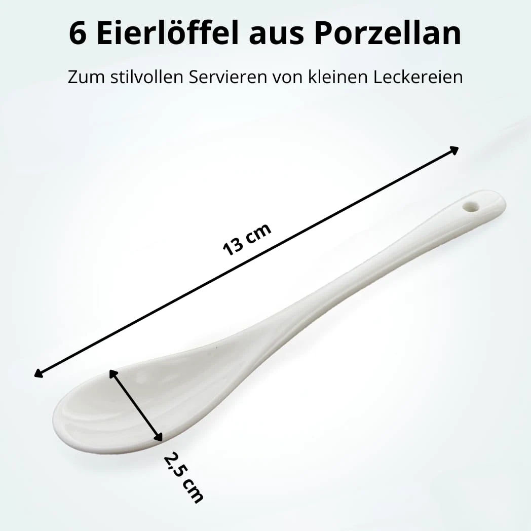 Zestaw łyżeczek do jajek z porcelany Marzoon – 6 sztuk w kolorze białym – Eleganckie uniwersalne naczynia dla smakoszy - Wszechstronne łyżeczki do jajek, dipsów, kawy, herbaty i deserów