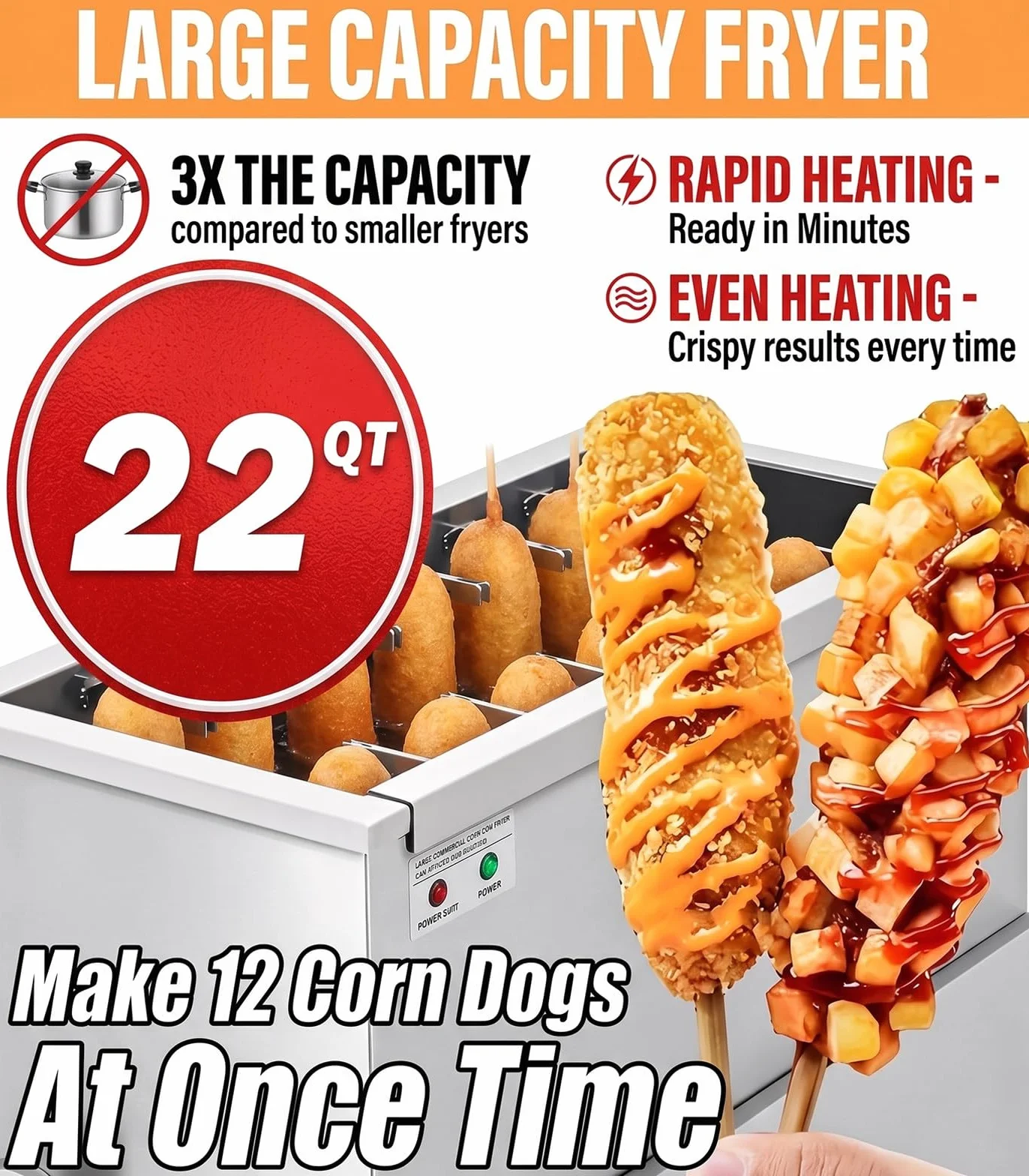 Profesjonalna frytownica gastronomiczna 25 l – urządzenie do smażenia hot-dogów na patyku (np. typu corn dog) – obsługa 12 sztuk jednocześnie – elektryczna