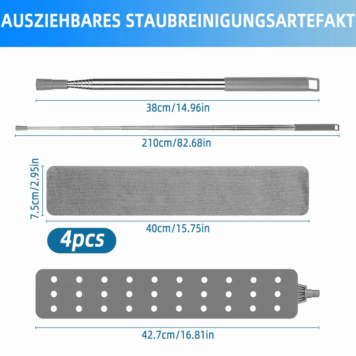 Bixury Szczotka do Czyszczenia Kurzu z Wysuwaną Szczeliną Pędzel do Kurzu z Mikrofibry Teleskopowa Wysuwana Szczelina Dust Cleaner Szczotka z 4 Zmywalnymi ściereczkami do Czyszczenia Szczelin