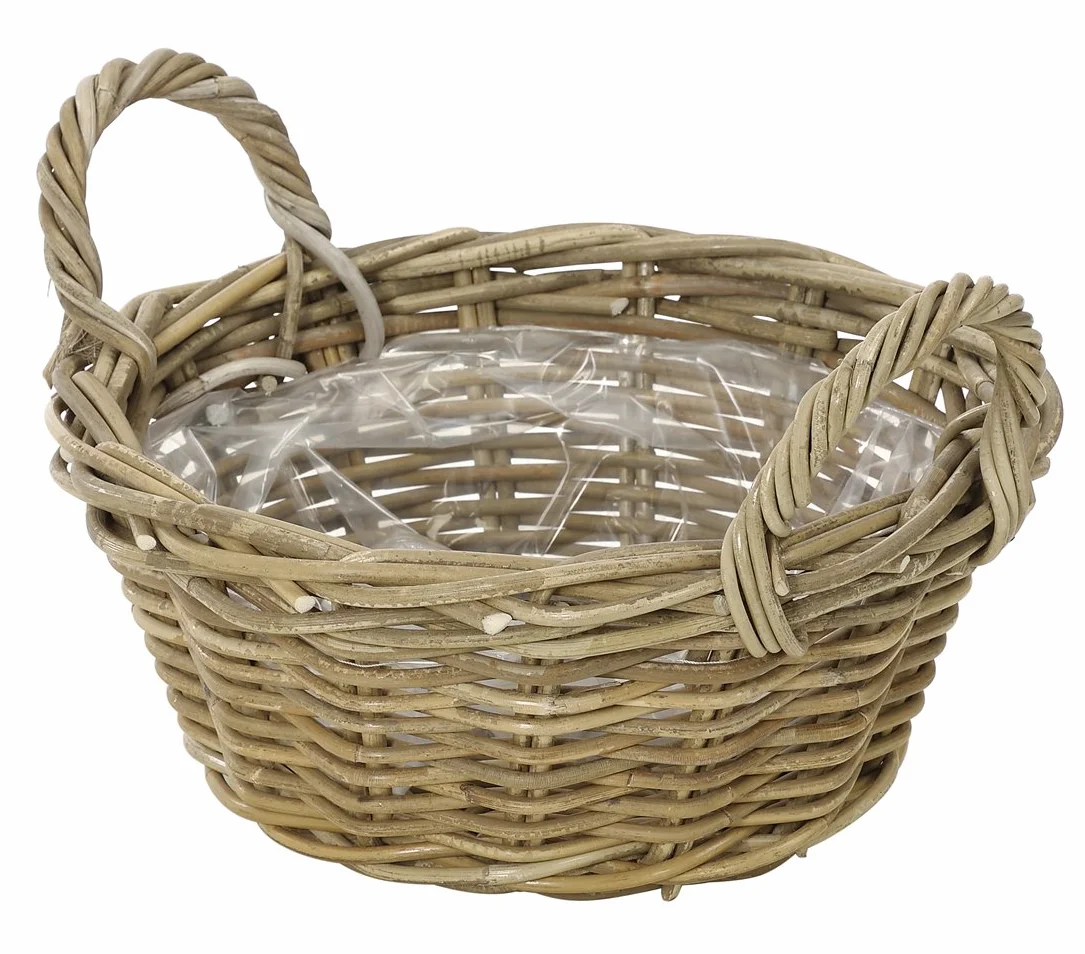 Dehner rattanowa donica na rośliny z uchwytem, Ø 26 cm, wysokość 12 cm, plecionka rattanowa, szaro-brązowa
