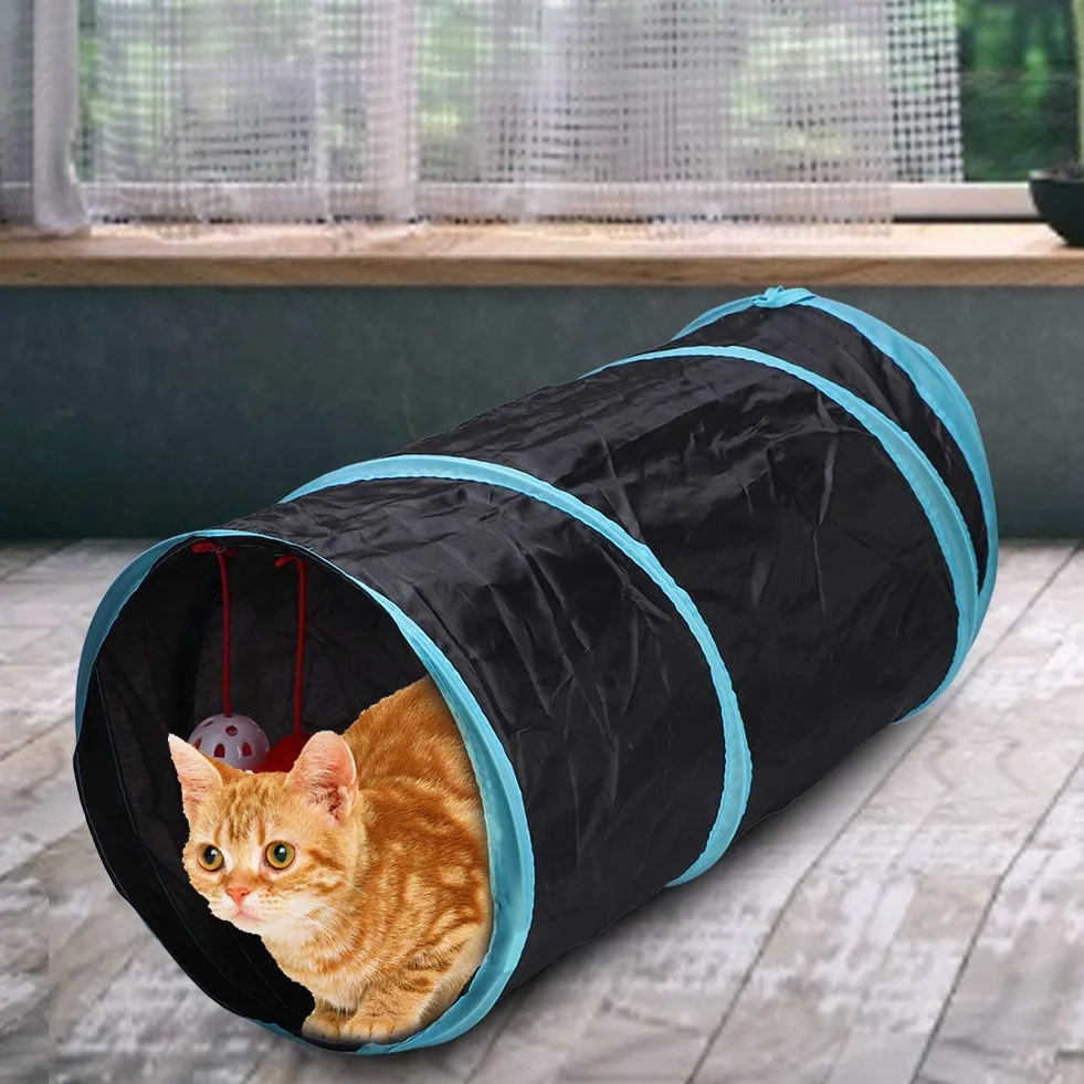 Tunel dla Kota Zabawka Składany Poliester Pet Tunel dla Kota Zabawka z Marszczonym Pęknięciem Wizjer Grzechotka Piłka Play Happy