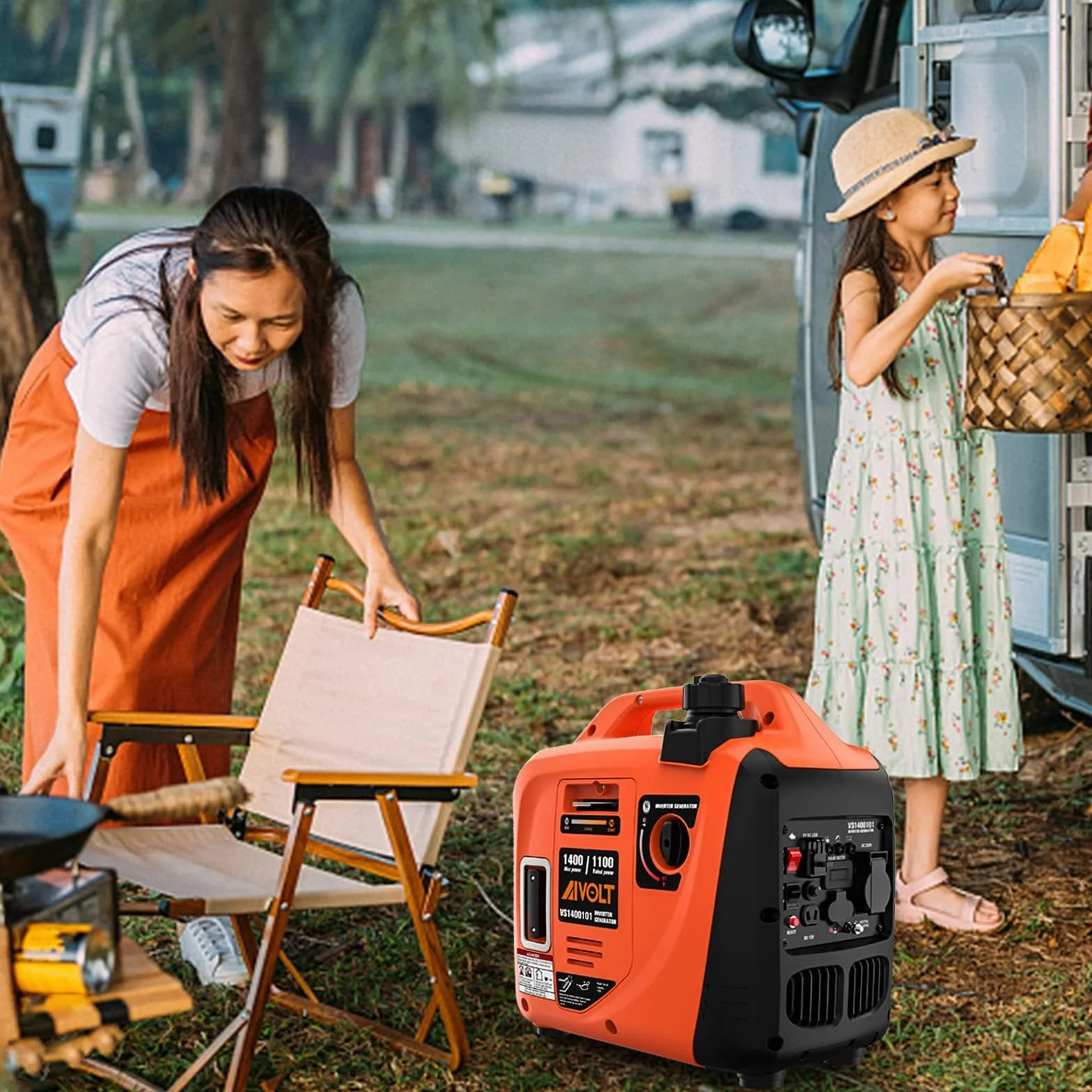 AIVOLT Generator Benzyny 1400W Generator Cichego Falownika z Gniazdami AC 230V/DC 12V/USB Typu A i Zbiornikiem 2,5L Przenośny Lekki Generator na Kemping na świeżym Powietrzu