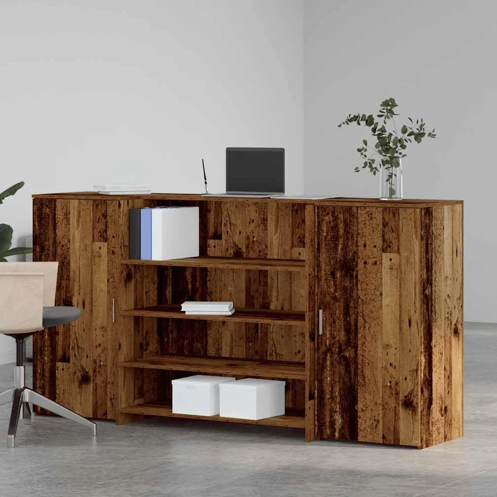Lada recepcyjna o wyglądzie starego drewna, materiał drewnopochodny, 200 x 50 x 103,5 cm, z miejscem do przechowywania, biurko biurowe do biurka w stylu vintage, biurko gamingowe, stół do pracy w domu