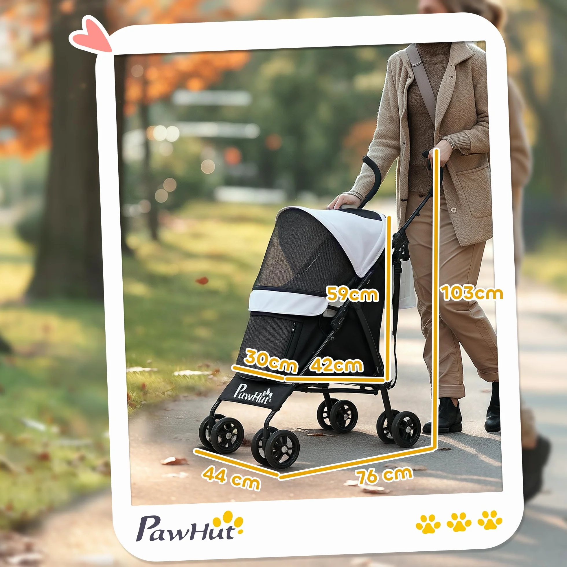 PawHut Wózek dla psa na 4 koła, składany, EVA, obciążenie 4 kg, jasnoszary