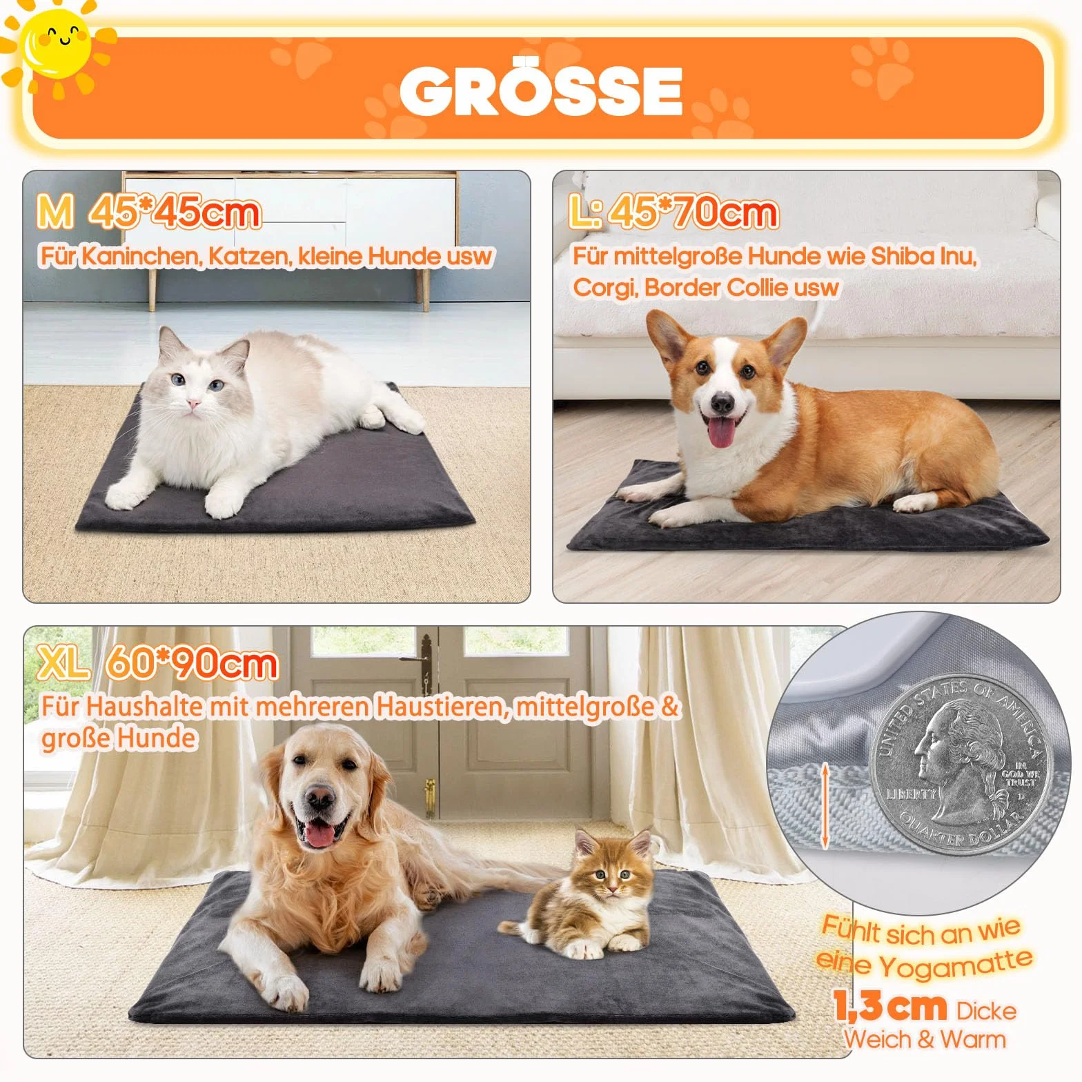 Angelpet Mata Grzewcza dla Psów i Kotów XL 60x90 cm – Elektryczna Mata Grzewcza z 9 Temperaturami, 14 Timerów, Kabel antygryzący 1,8 m, 2 Pokrowce