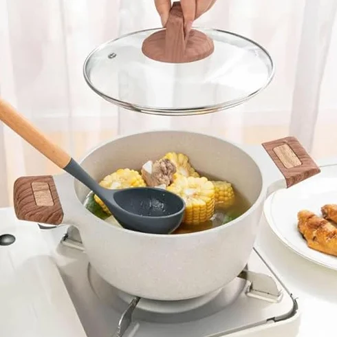 Nieprzywierająca patelnia do sosów z pokrywką, powłoka granitowa, duży garnek do zupy do wszystkich kuchenek, trwałe naczynia kuchenne