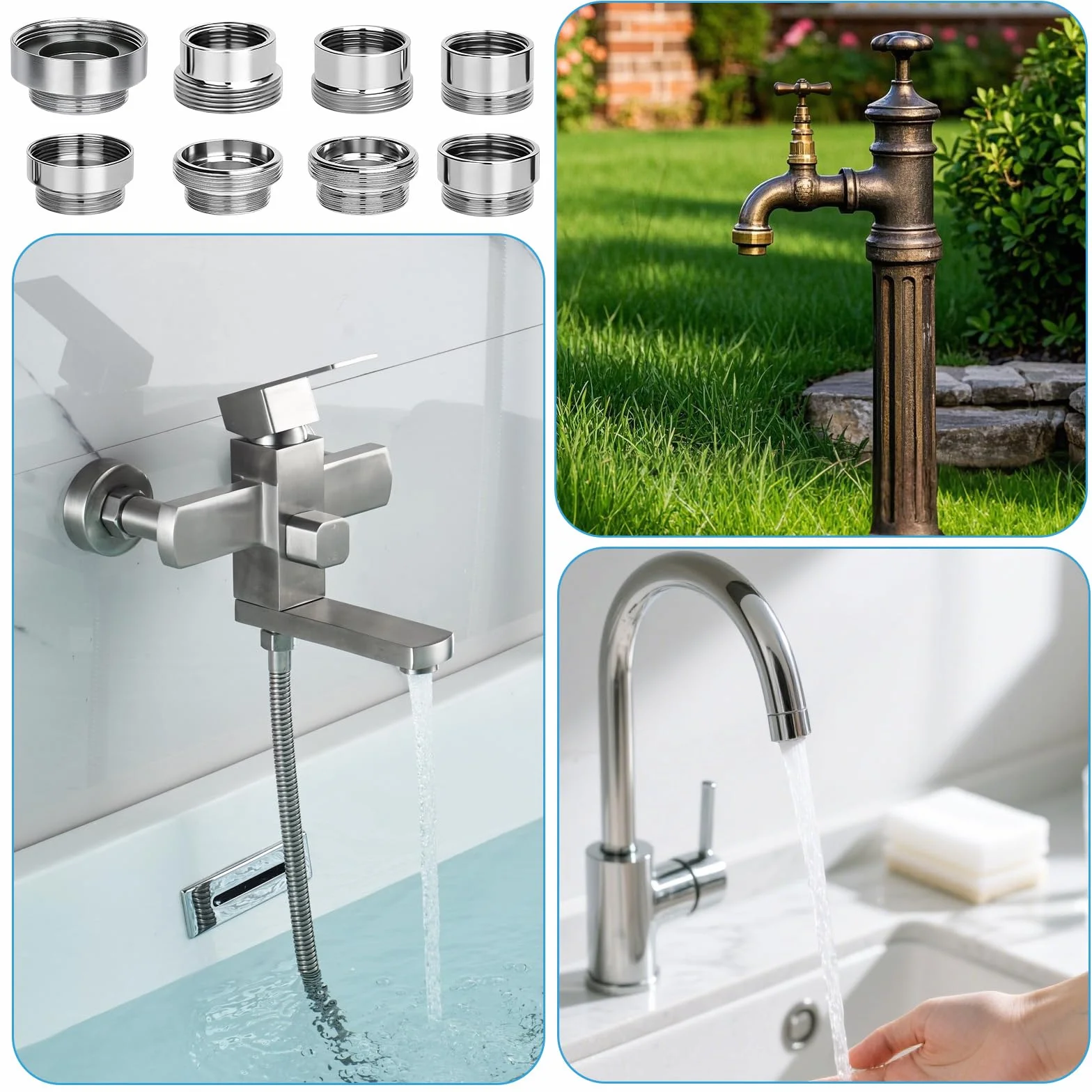YUE QIN Zestaw 12 adapterów do kranu, M16 na M22, gwint zewnętrzny, podwójne złączki, adapter do kranu z uszczelkami, do kranu kuchennego, regulatora strumienia, filtr wody, umywalka