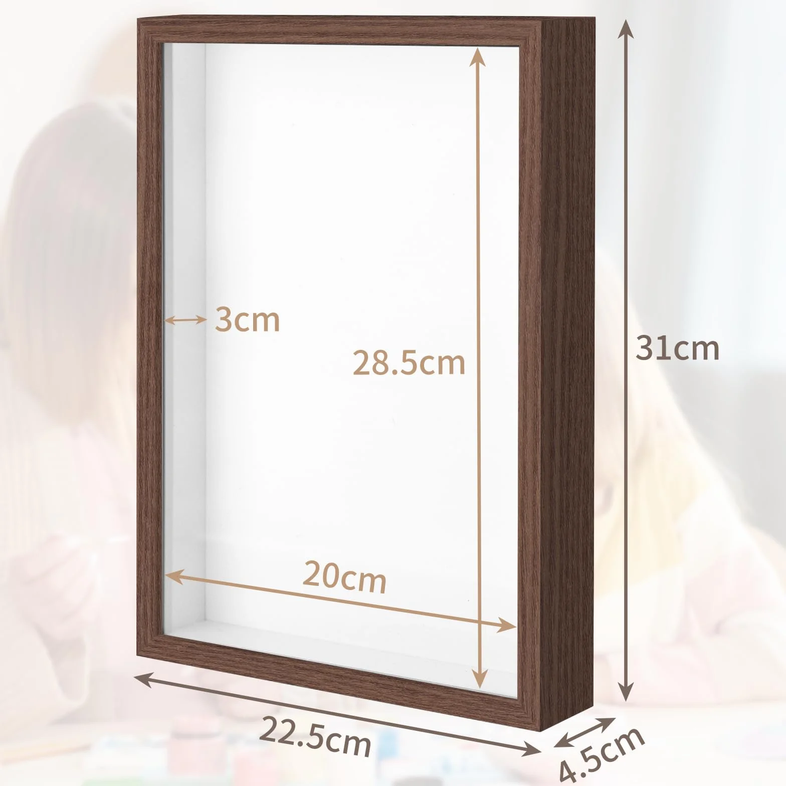 WISYOK Ramka 3D do napełniania, A4, ramka na przedmioty 3D, głęboka, 3 cm, głęboka ramka na ścianę i biurko, pudełko na zdjęcia, przedmioty, bukiet ślubny, dzieła sztuki "zrób to sam", 31 x 22,5 x 4,5