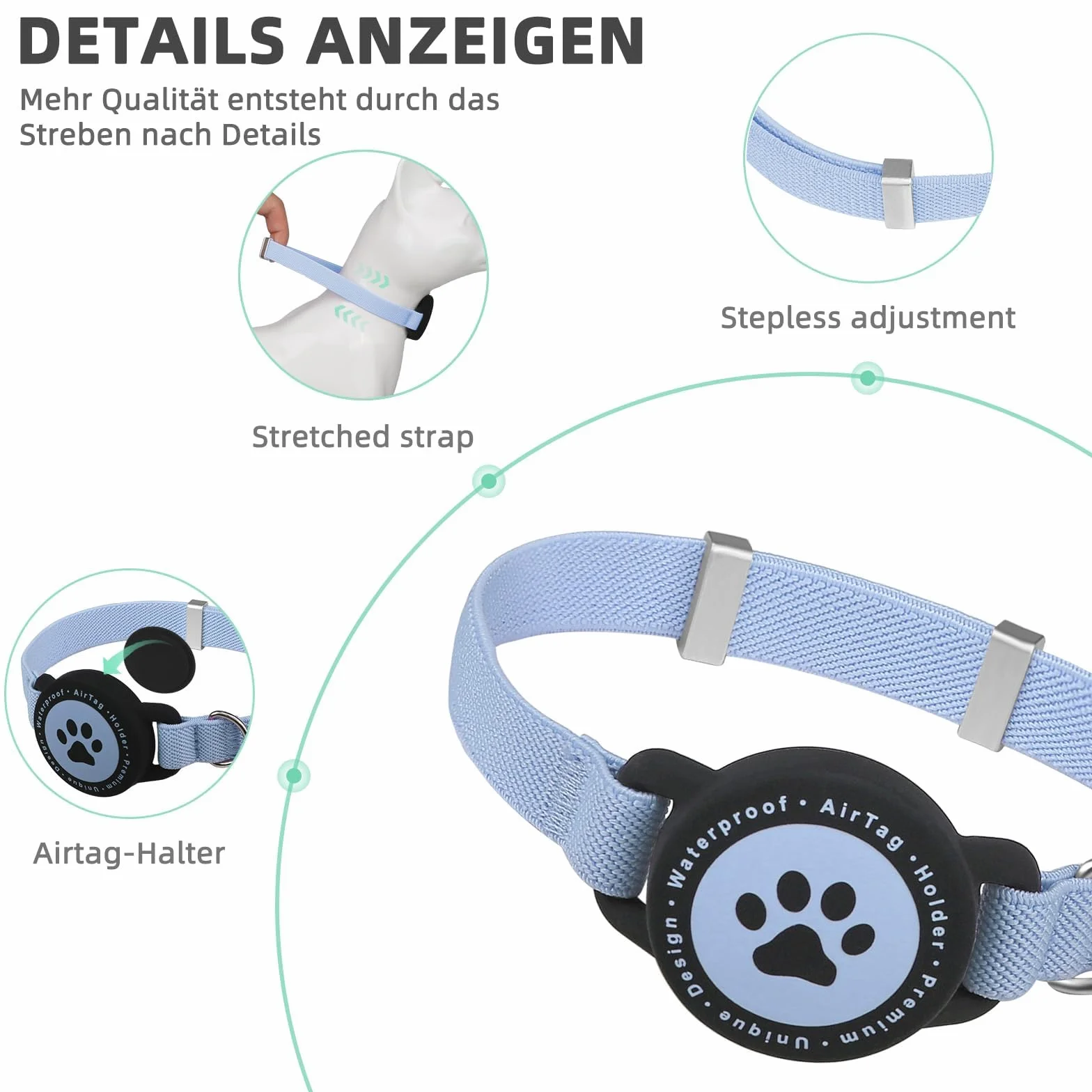 Airtag obroża dla kotów, rozciągliwa obroża dla kota z uchwytem Apple Air Tag, lekka i wygodna, ultra elastyczna obroża dla kotów i szczeniaków GPS [niebieska]