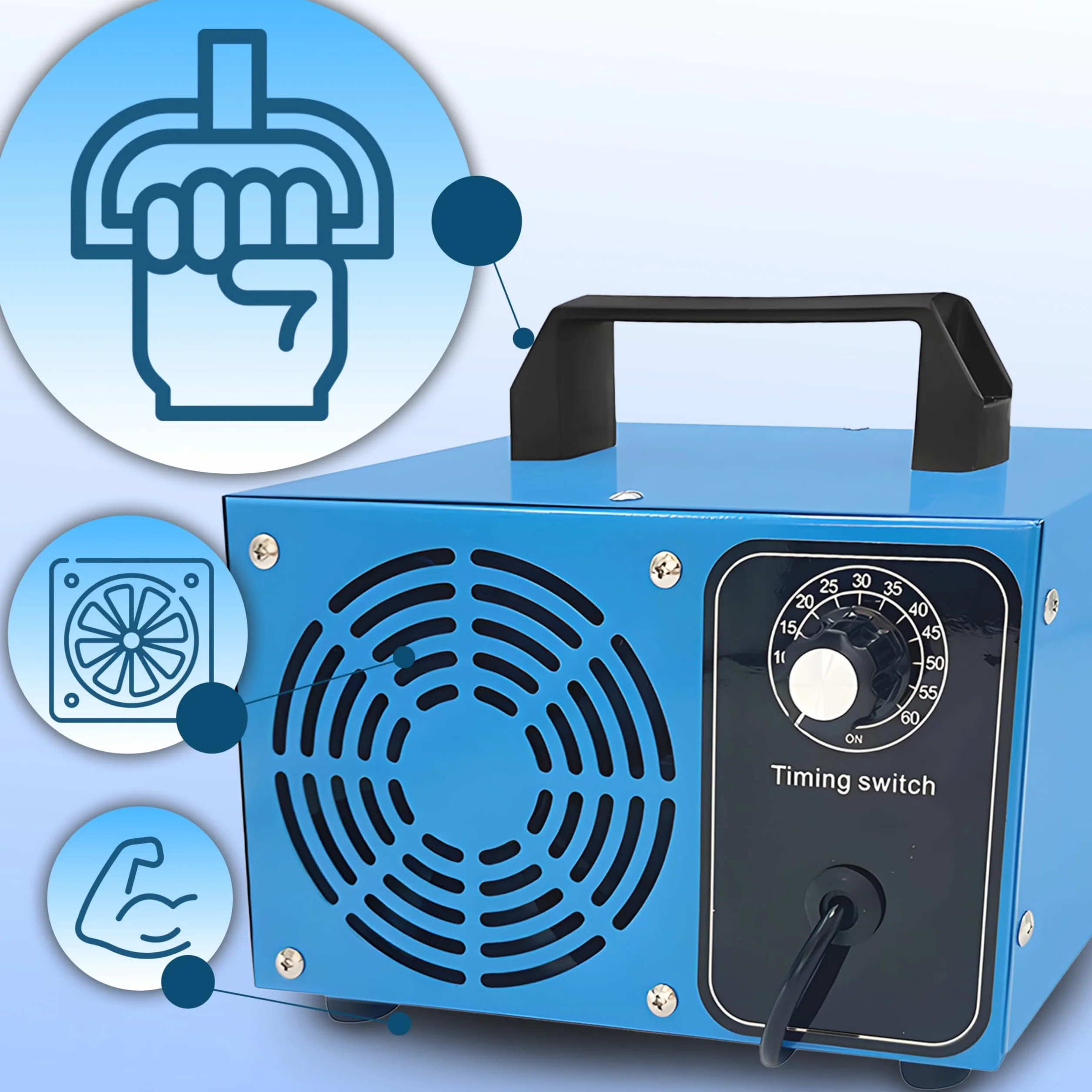 Retoo Generator ozonu 60000 mg/h, 140 W, strumień powietrza 200 m3/h, oczyszczacz powietrza O3 z timerem 60 min, ozonatorem, ozonatorem, neutralizatorem