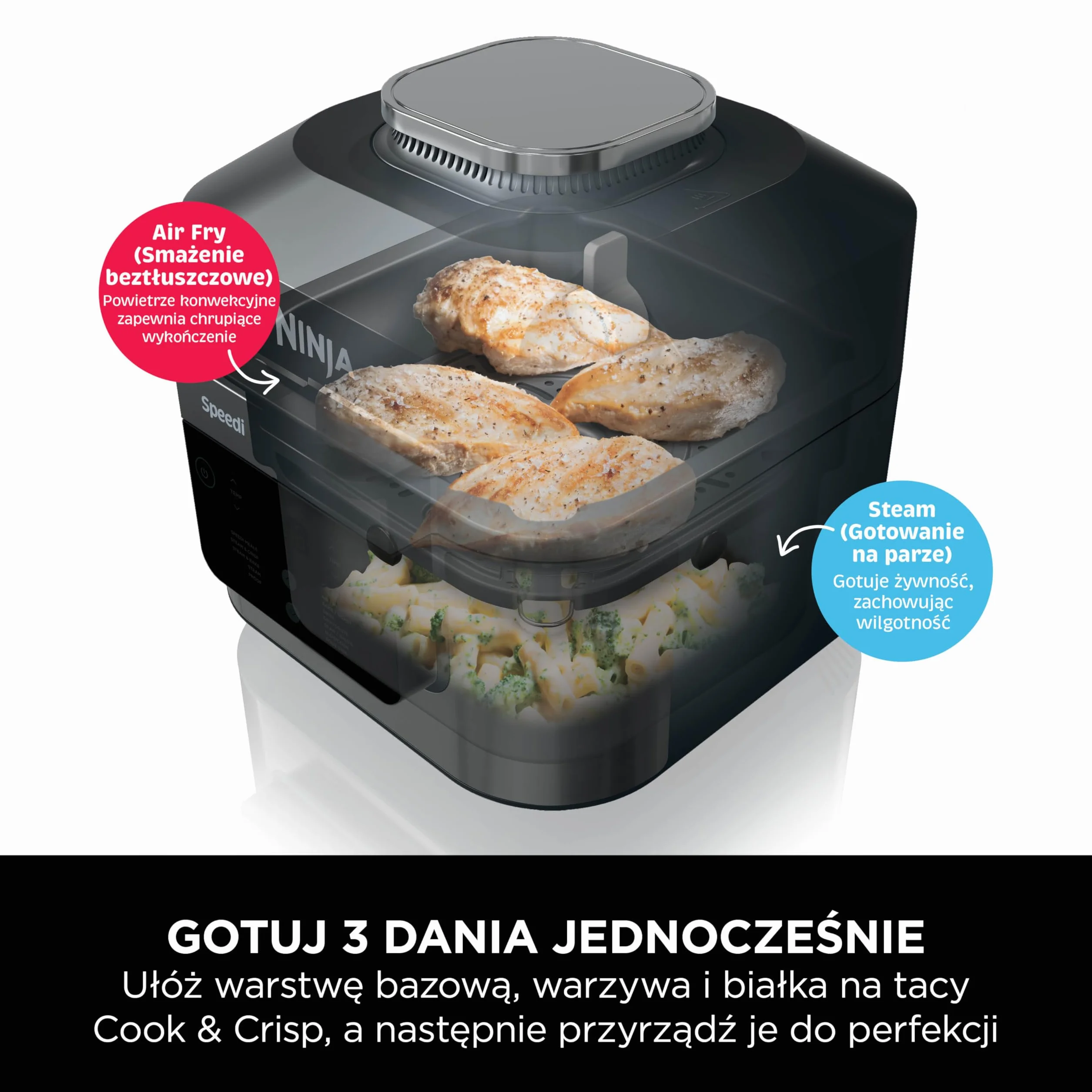 Ninja Speedi 10 w 1, frytkownica beztłuszczowa i multicooker, 5,7 l, parowar, grill, ciasta, pieczenie, smażenie, wolnowar, posiłki dla 4 osób w 15 minut, zzłoty odcień kamienia, ON500EUSTGD