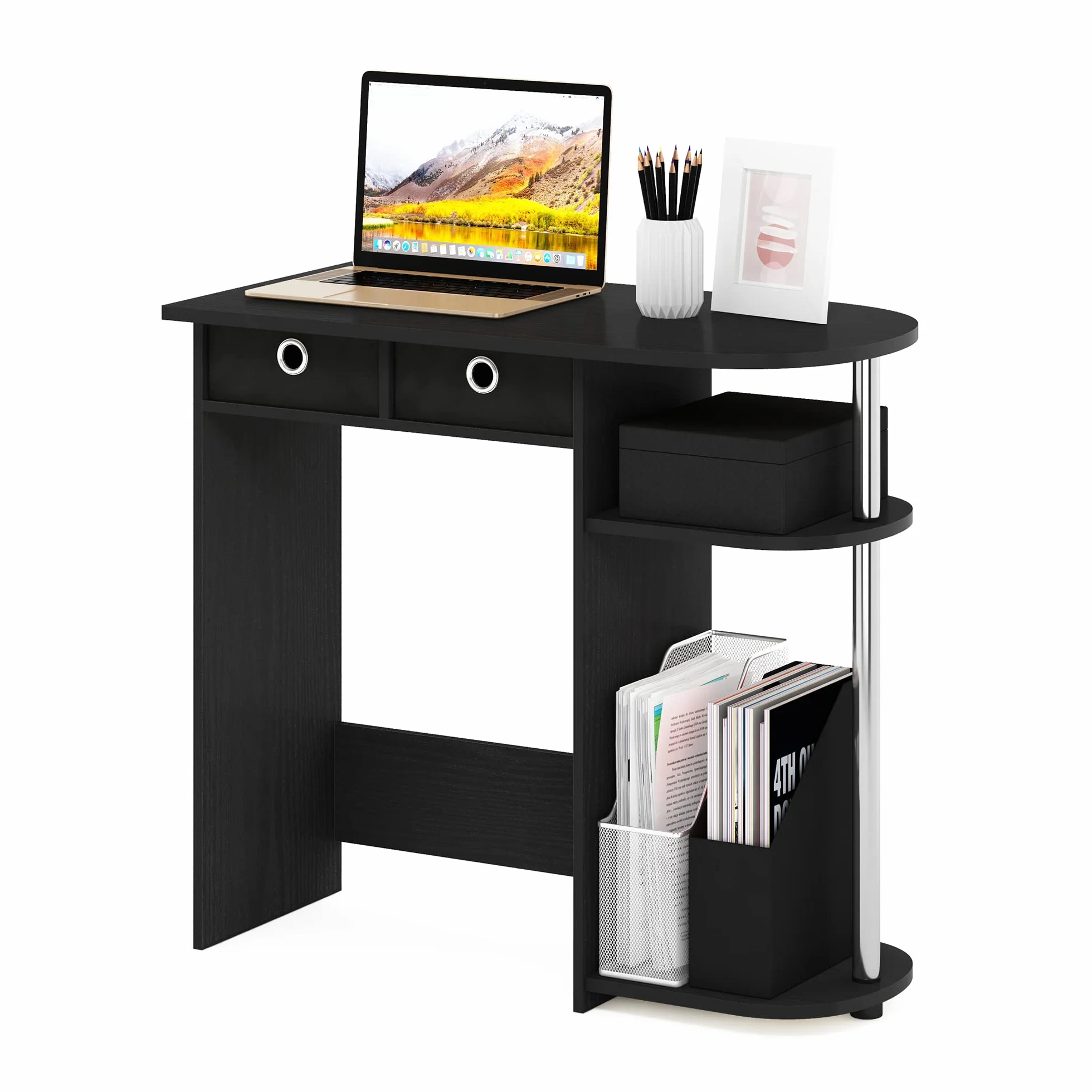 Furinno Laptop notebook biurko komputerowe, Americano/stal nierdzewna, 39,62 (gł.) x 80,01 (szer.) x 72,39 (wys.) cm