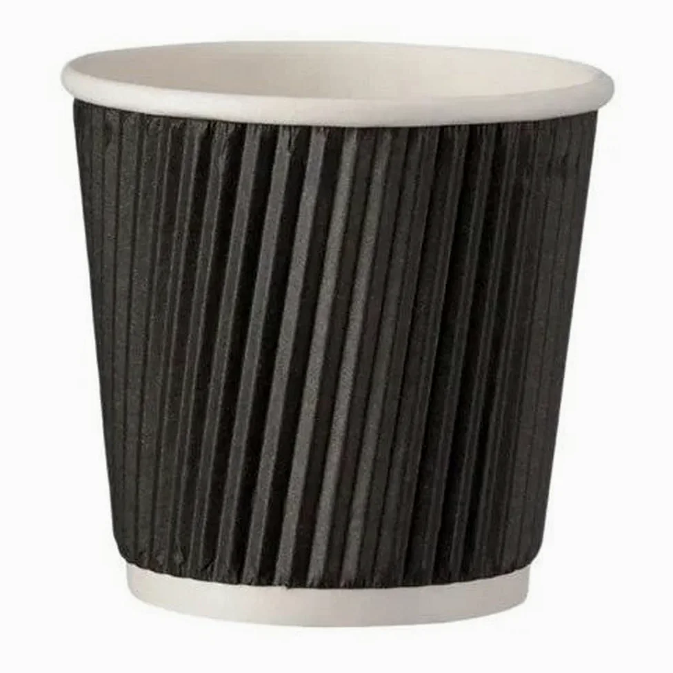 Intertan Q530059 karbowany papierowy kubek do picia, czarny, średnica 62 mm, pojemność 4 oz, 25 sztuk
