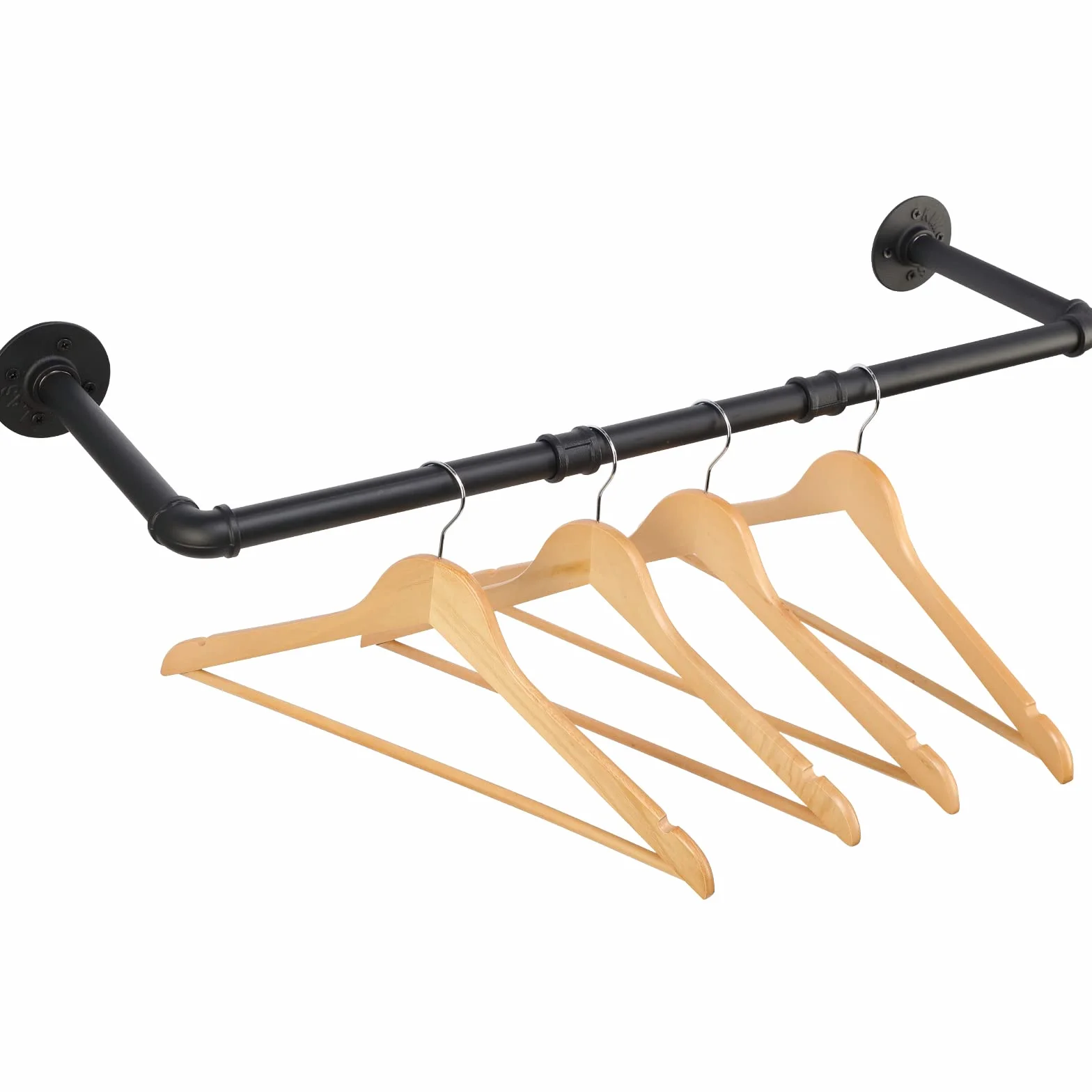 Drążek na ubrania, montaż ścienny, 70 cm, rura przemysłowa, metalowy drążek do garderoby, czarny, drążek do garderoby do korytarza, odstęp 20 cm, obciążenie 30 kg