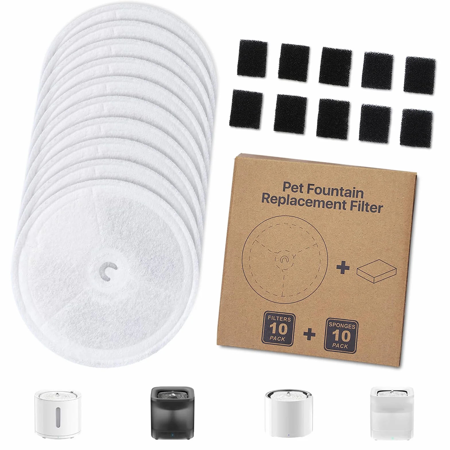 10 wymiennych filtrów do fontanny kota + 10 filtrów gąbkowych, kompatybilny z Petkit Eversweet Solo SE/Solo 2/3 Pro/3/2s Bezprzewodowa fontanna dla kota, wymiana okrągłego filtra do napojów dla