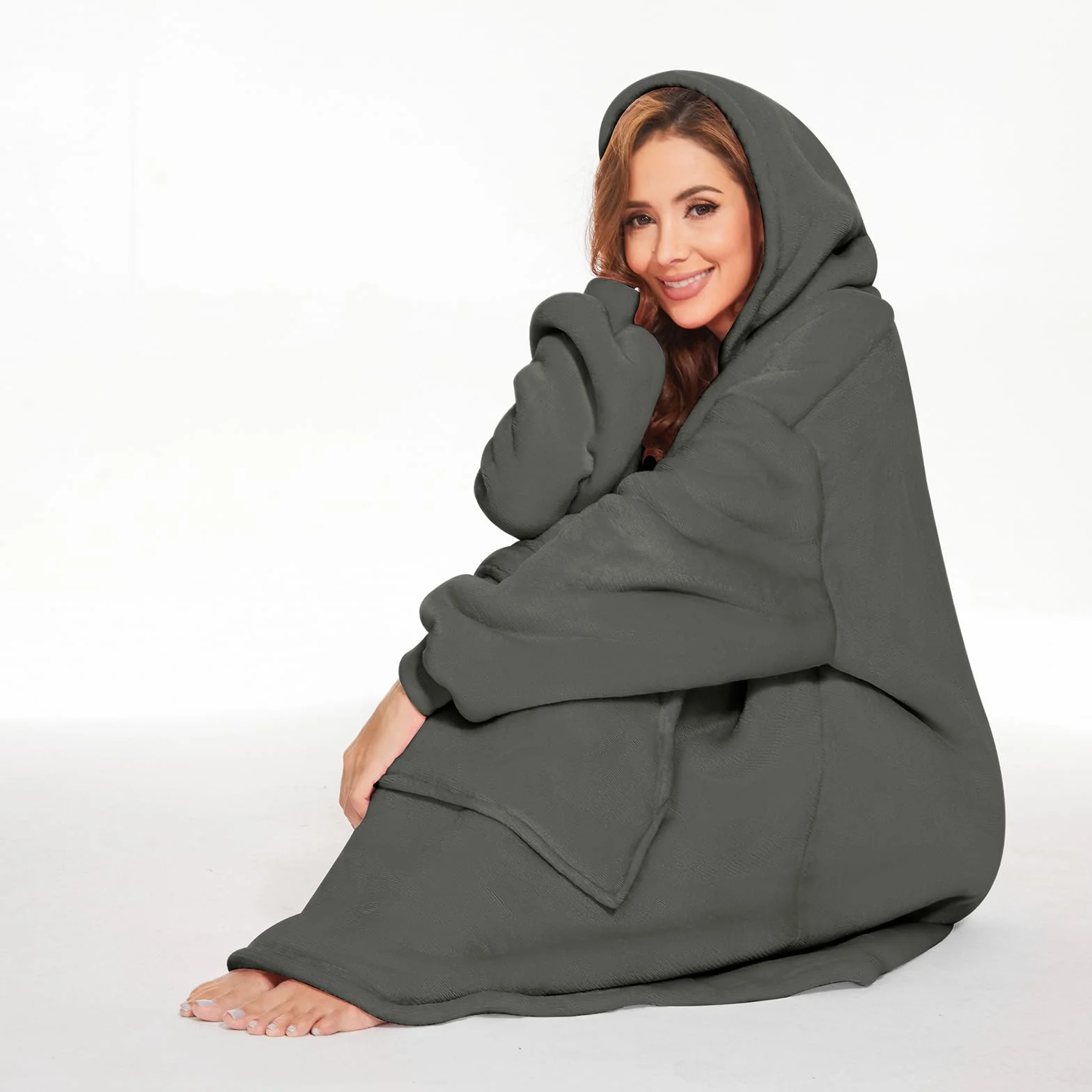 Bluza z kapturem, koc z rękawami, koc z kapturem, przenośny, damski, ultra miękka bluza z kapturem Sherpa, bluza z kapturem z dużą kieszenią, jako prezent dla kobiet i kobiet