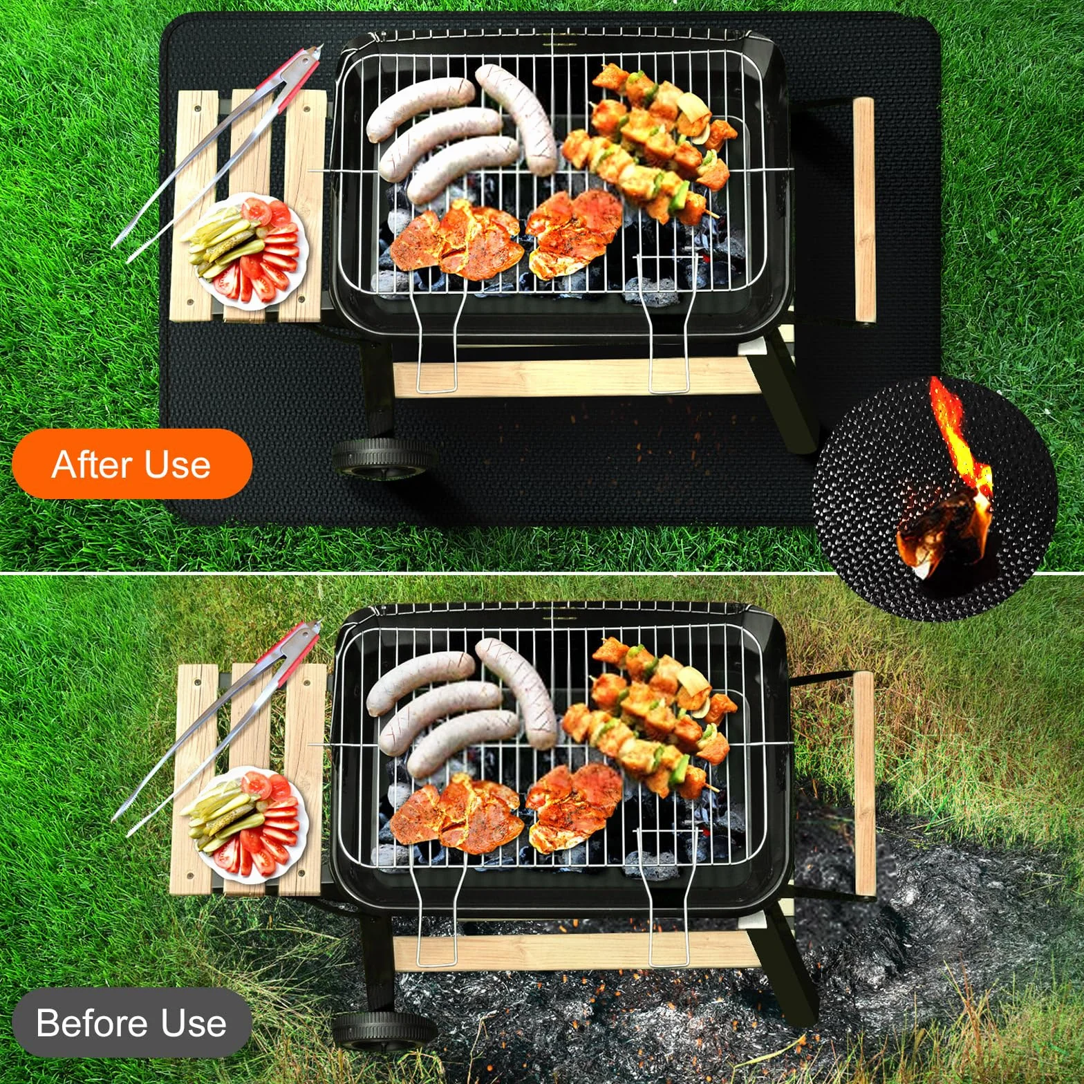 Mata do grillowania na świeżym powietrzu, 80 x 130 cm, odporna na ogień, mata ochronna na trawę, do kominka wewnątrz i na zewnątrz