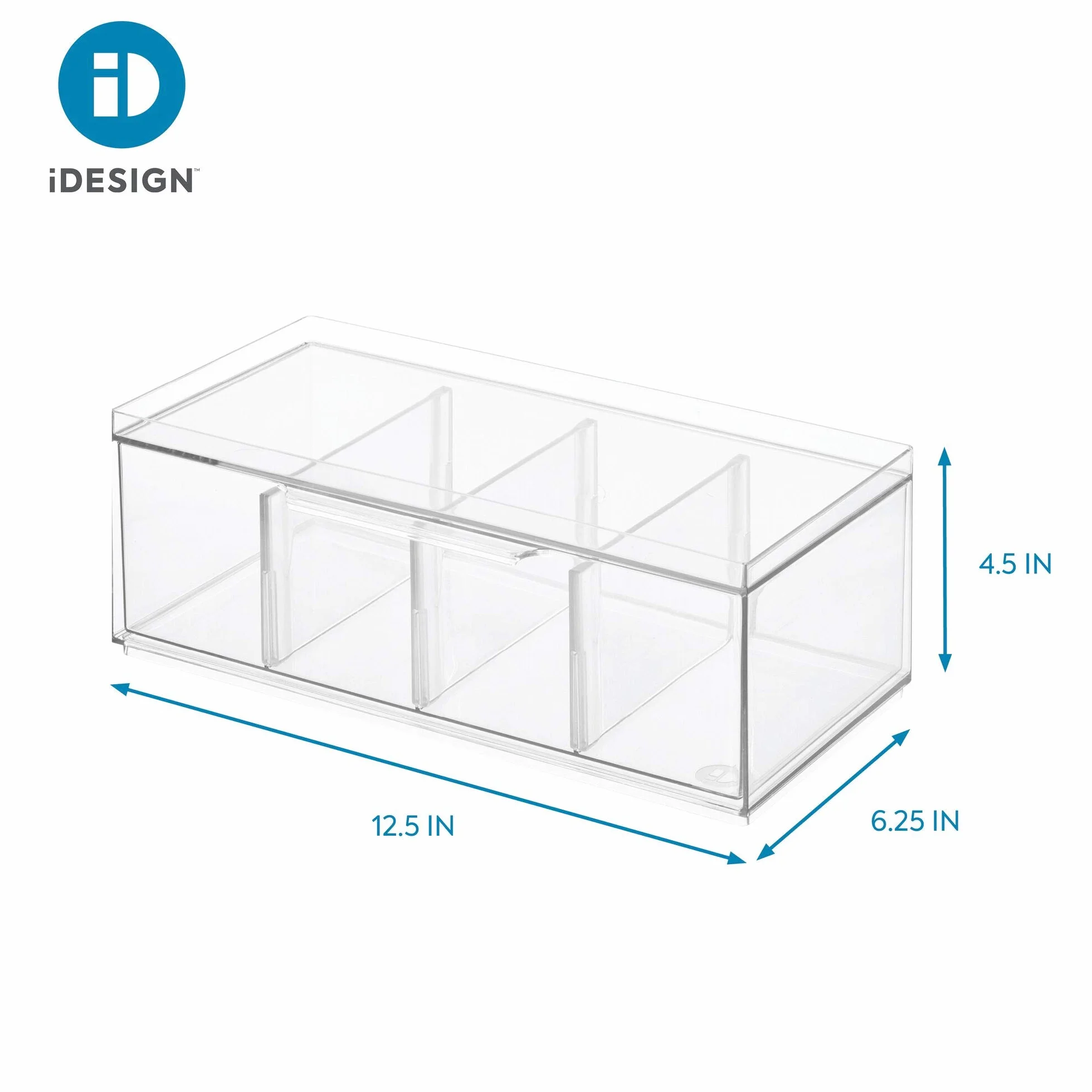 iDesign 72110 Crisp plastikowa szuflada z pokrywką do szafek kuchennych i blatów, 32 x 15 x 11,5 cm, organizer na herbatę