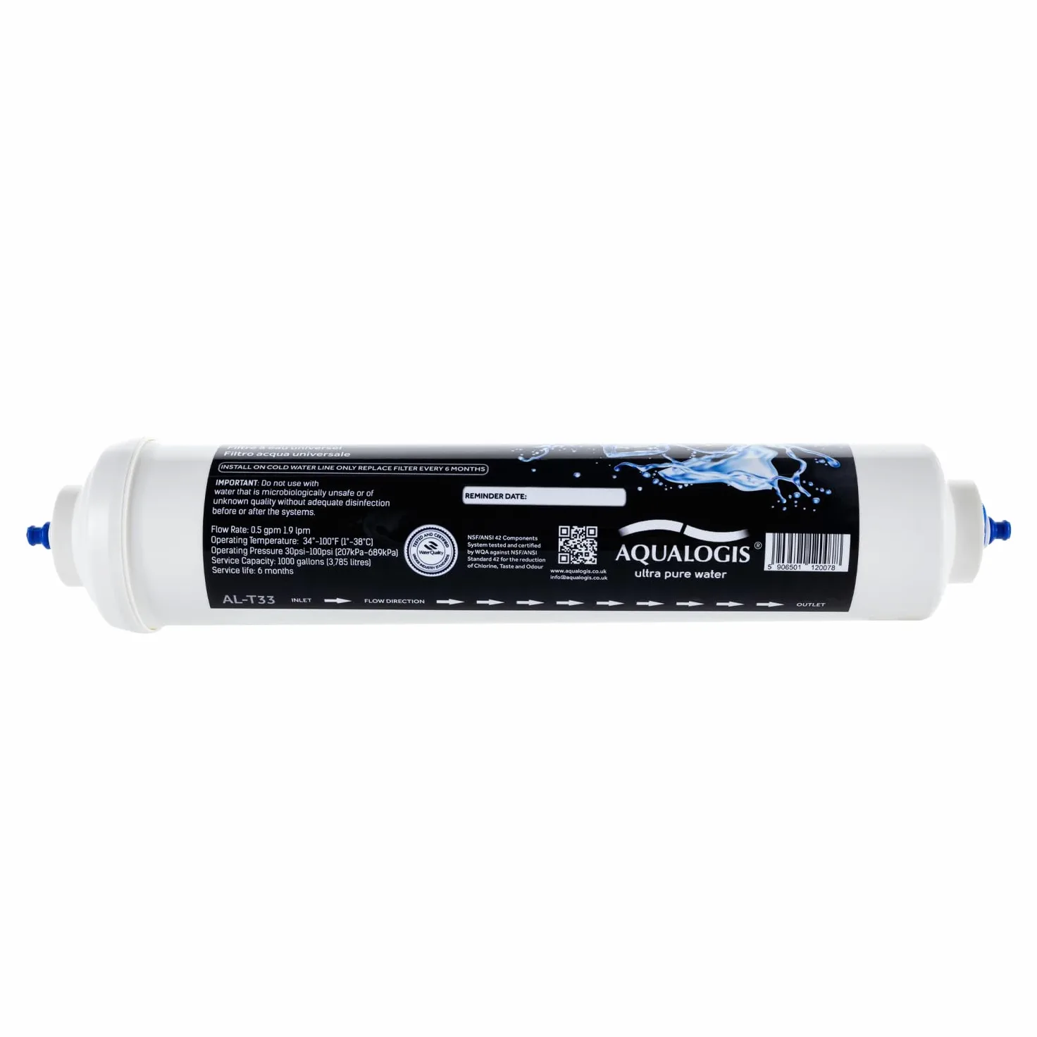 Aqualogis AL-T33 Uniwersalny Zewnętrzny Filtr Wody do Lodówek typu Side-by-Side | Kompatybilny z Samsung DA29-10105J, LG BL9808 | Zamiennik Wysokiej Jakości I1 sztuka