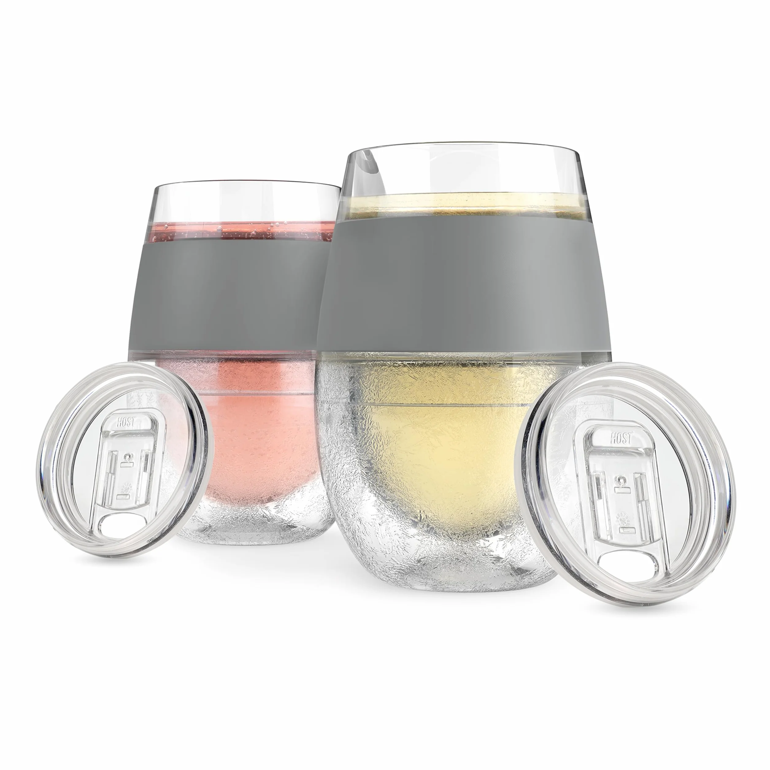Host Kubek chłodzący z podwójną ścianką, izolowany kubek chłodzący z żelem, szklanki do czerwonego i białego wina, 250 ml, zestaw 2 szt., szary z pokrywką, silikon, 2 sztuki (1 szt.)