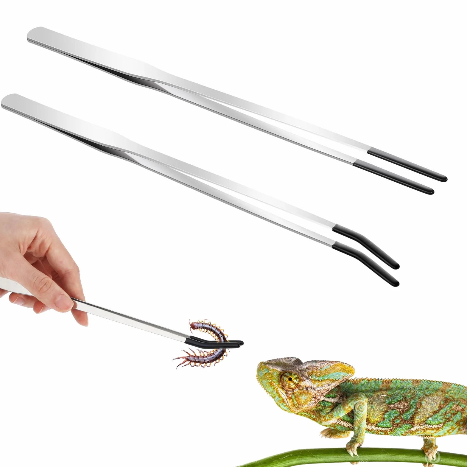 Pęseta do akwarium ze stali nierdzewnej, 2 sztuki, proste i zakrzywione