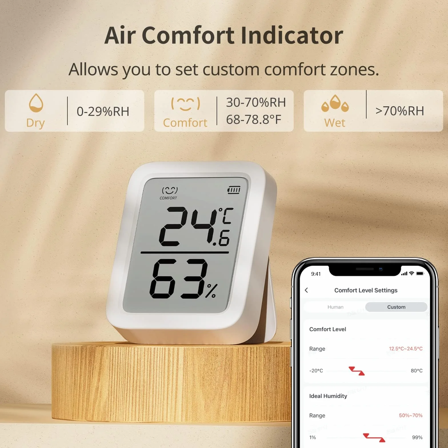 SwitchBot Termometr z higrometrem do wnętrz, Bluetooth, cyfrowy czujnik temperatury i wilgotności z aplikacją oraz zapisem danych, punkt rosy / VPD / absolutny czujnik wilgotności