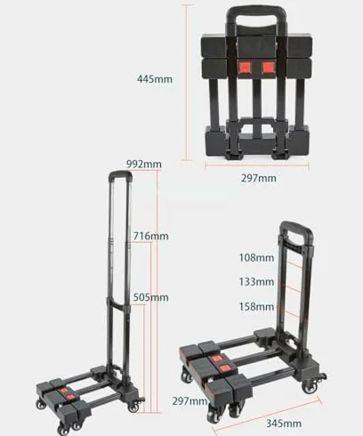 Wytrzymały składany wózek ręczny o pojemności 150 kg z 6 kółkami do bagażu podróżnego na zakupy przenośny wózek do użytku domowego i biurowego