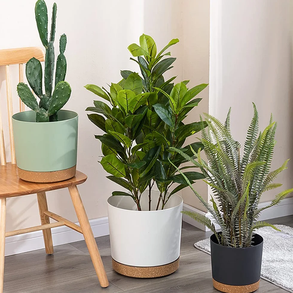 ZMTECH Doniczki na rośliny, 25 cm, nowoczesne doniczki z otworami drenażowymi i odłączanym spodkiem, plastikowe doniczki na rośliny do domu, ogrodu, parapet, zestaw 3 szt., białe