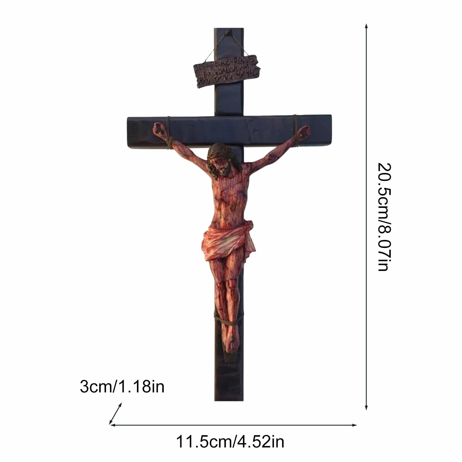 Wall Crucifix, Handmade Christian Decor, Religious Collectible Figurine, Sturdy Craftsmanship, Detailed Passion Design, Ideal for Meditation and Prayer, 8.07 Inches, Brown, 1 Piece