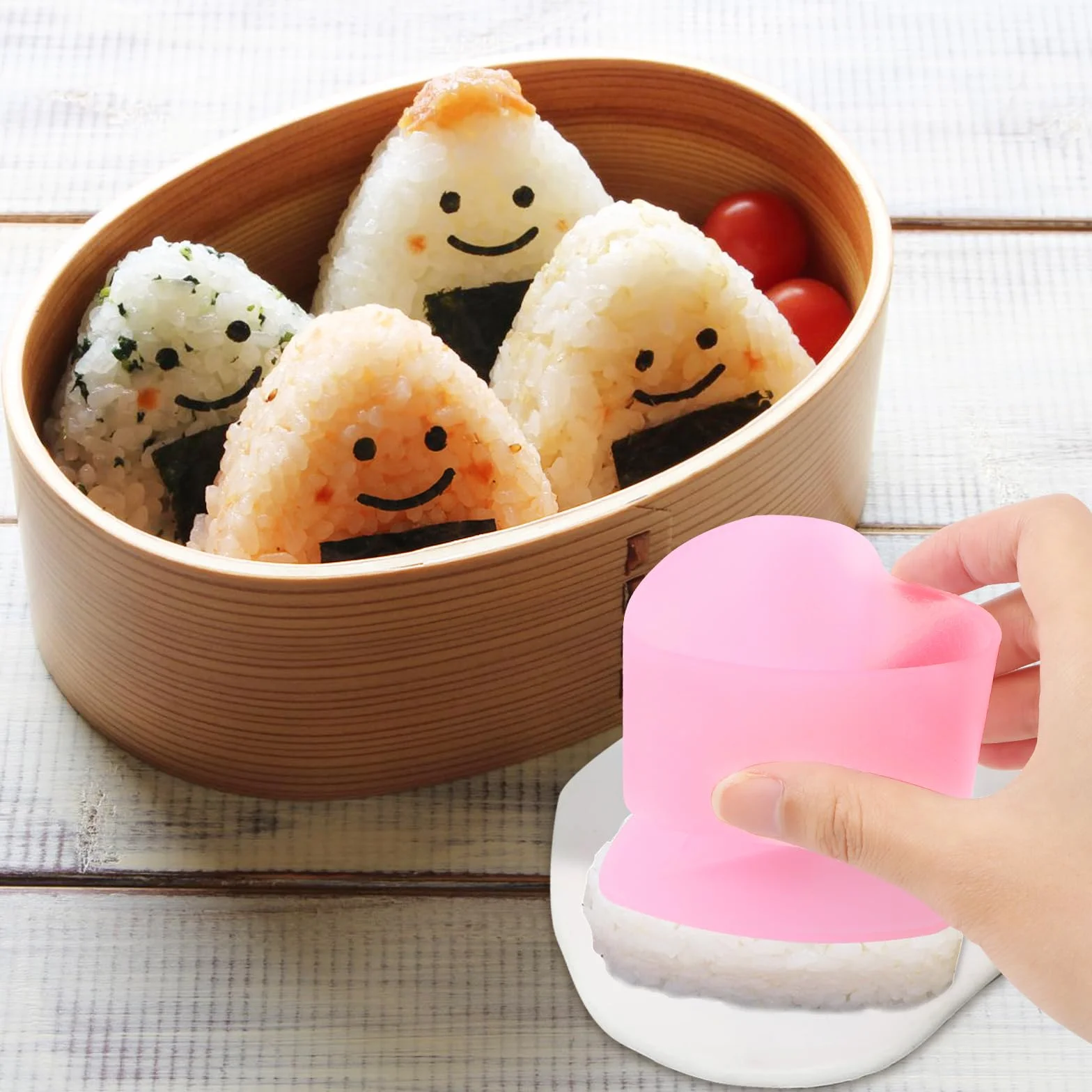 AKONE Foremka do Sushi Onigiri - Trójkątna Prasa do Robienia Kulek Ryżowych, 4 Sztuki z Szpatułką, Akcesoria DIY