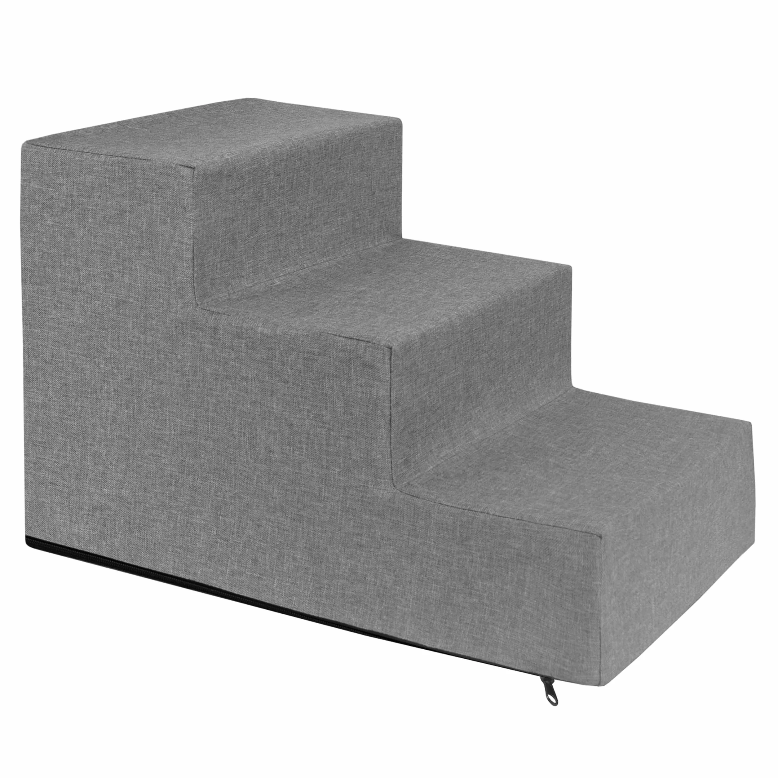 Schodki dla Psa 3 Stopnie 30x50x30 cm - Schody Rampa Podest dla Małych Psów i Kotów - Wodoodporne -Antypoślizgowe - Made in Poland - L, Jasny Szary