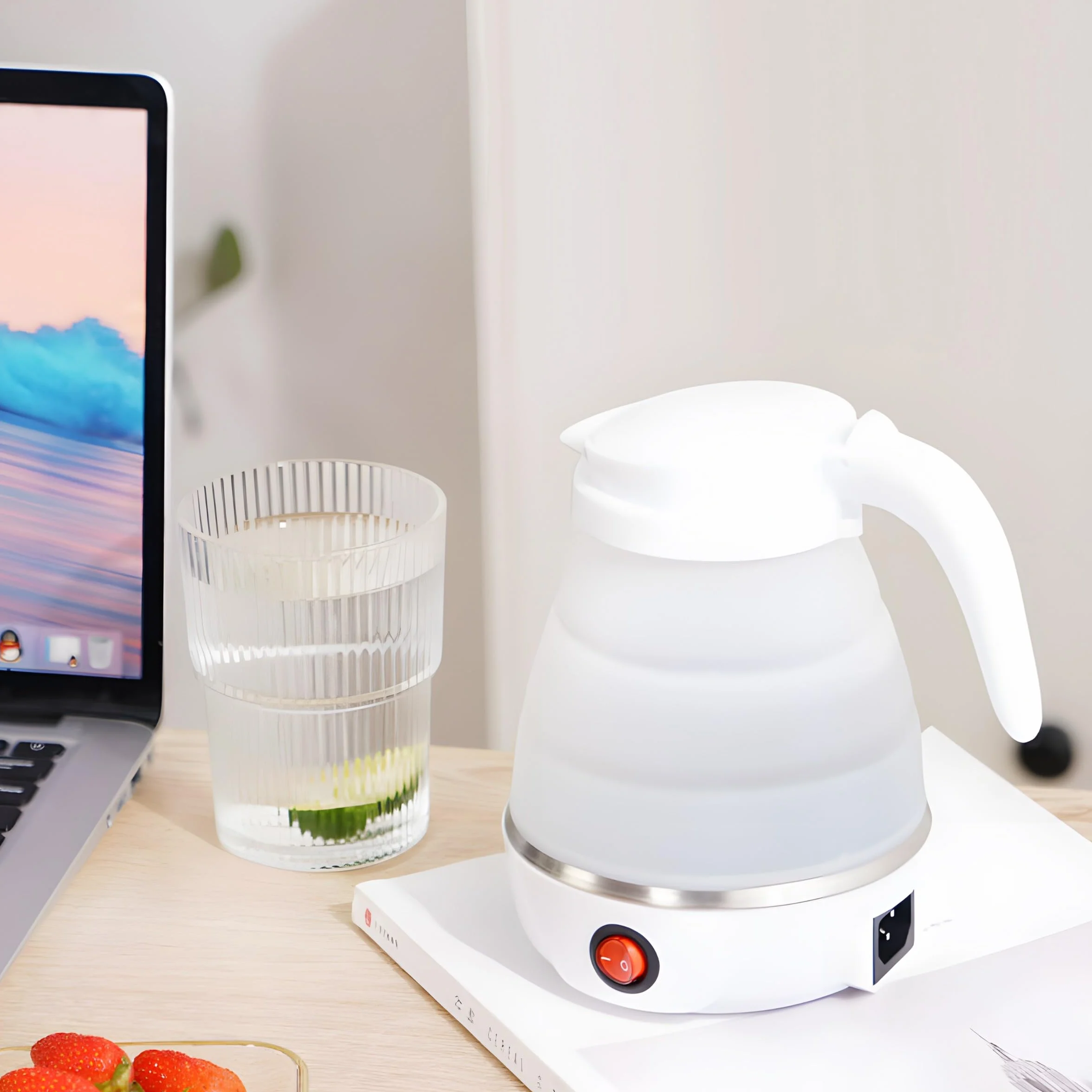 Retoo Składany czajnik 0,6 l, 750 W, silikonowy, ze stali nierdzewnej, kompaktowa konstrukcja do campingu, podróży, automatyczne wyłączanie, szybkie i bezpieczne podgrzewanie