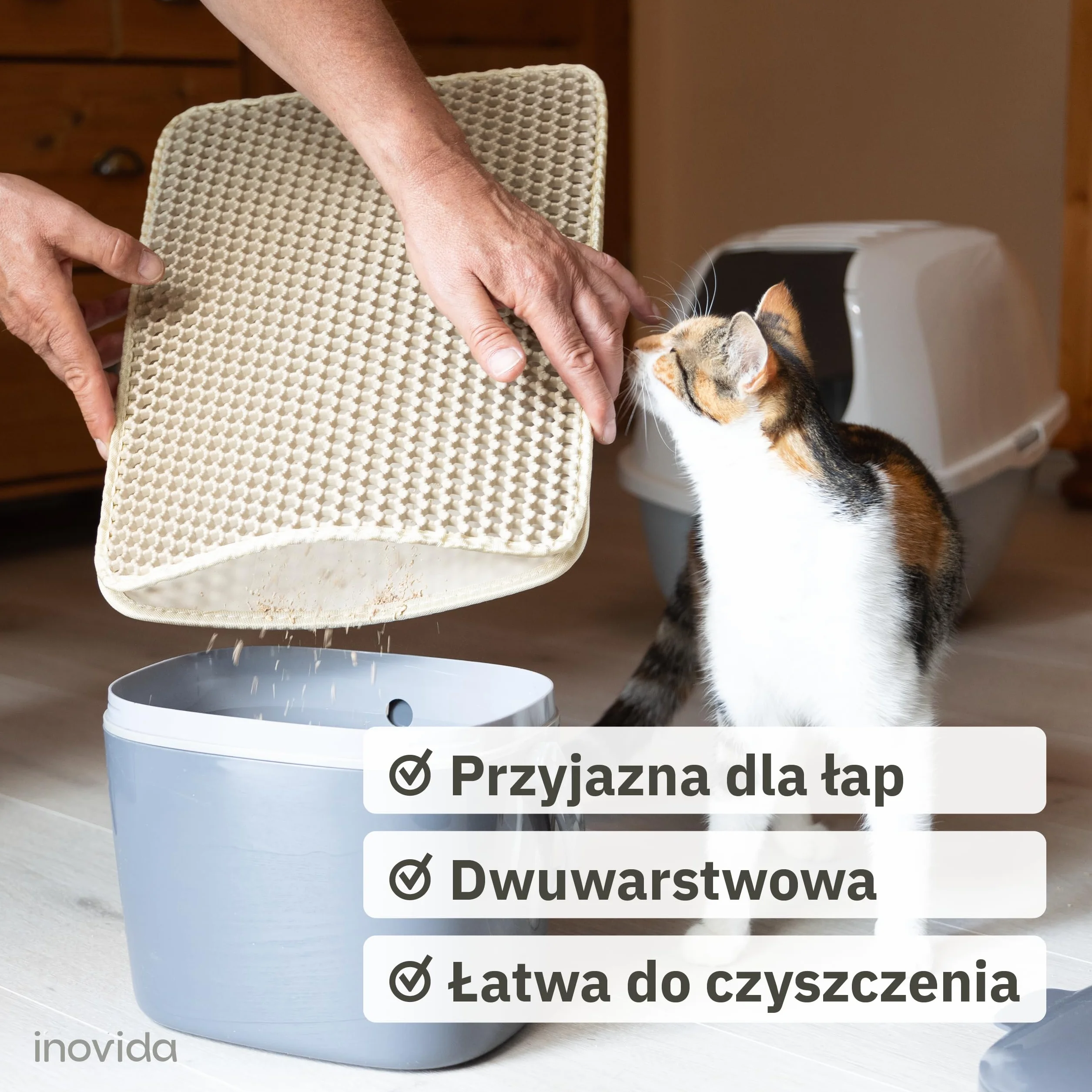 Mata do kuwety Inovida XS 30 x 40 cm beżowa dla kota
