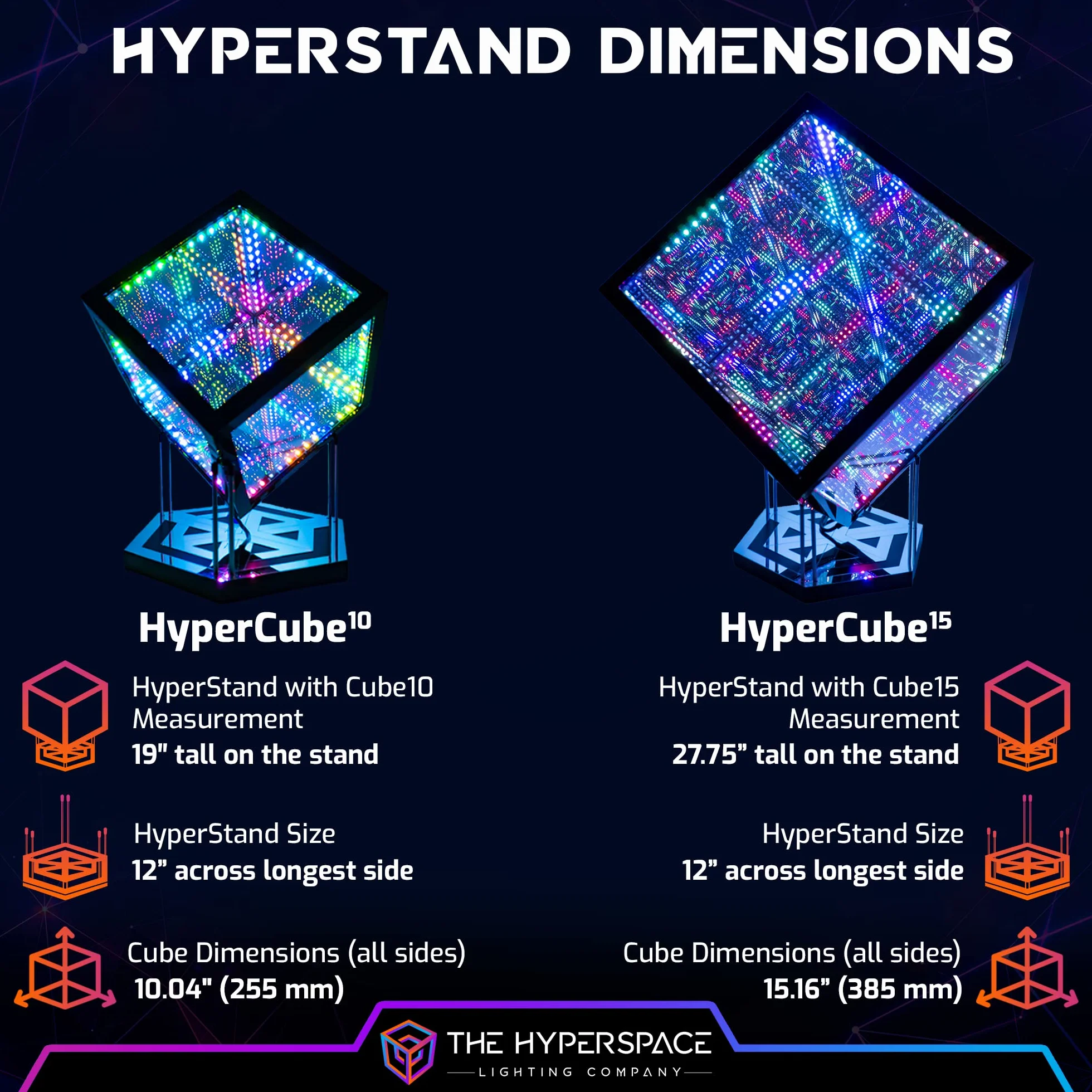HyperStand do lampy LED HyperCube Infinity Cube – stojak ekspozycyjny 12,5 cala z solidną bambusową podstawą, metalowe pręty ze stali nierdzewnej i laserowo wygrawerowane akrylowe hiperlustro – pasuje