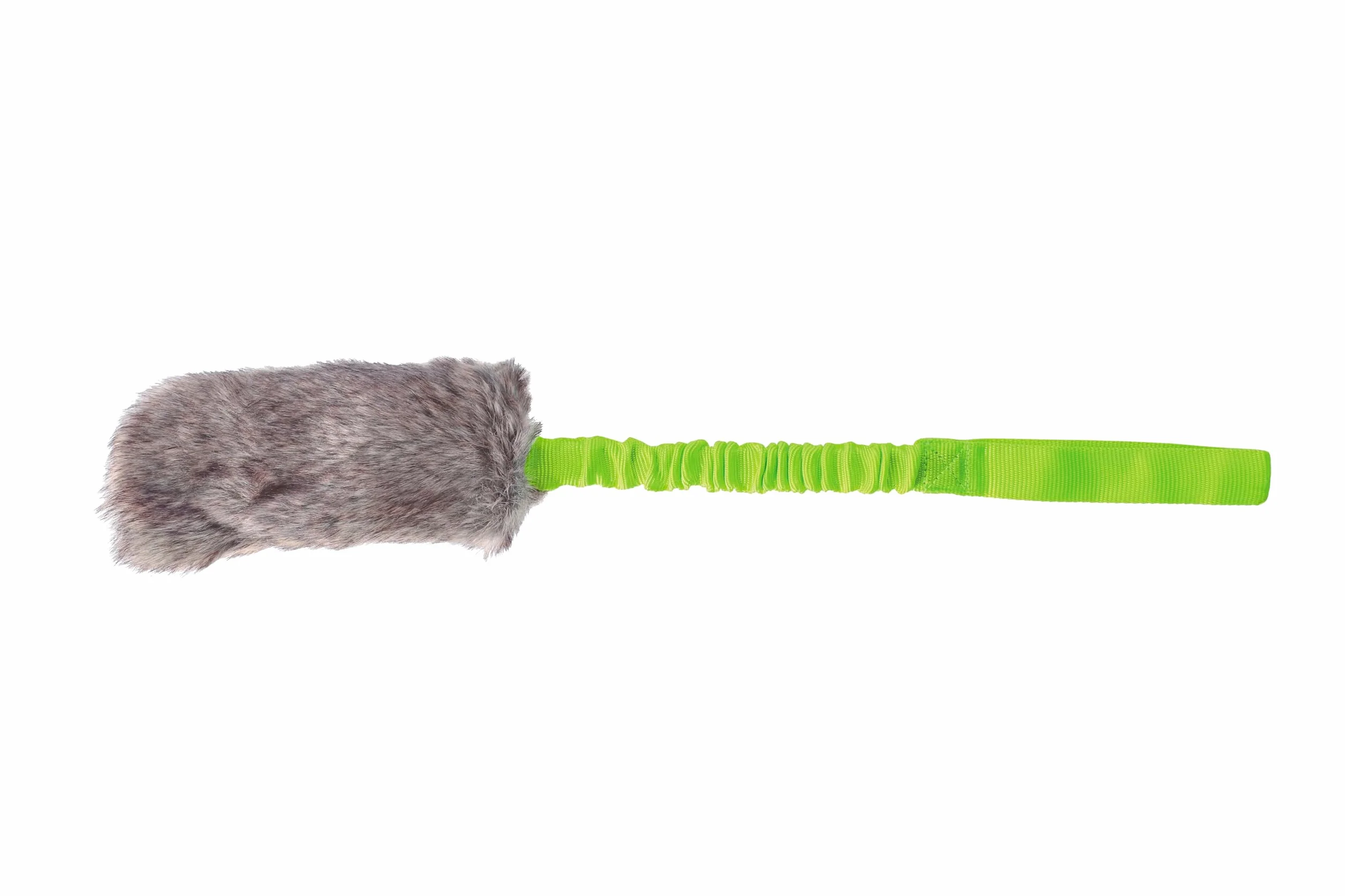 DINGO Zabawka dla psa ze sztucznego futerka na rączce bungee, szarpak z piszczałką 55 cm Zielony