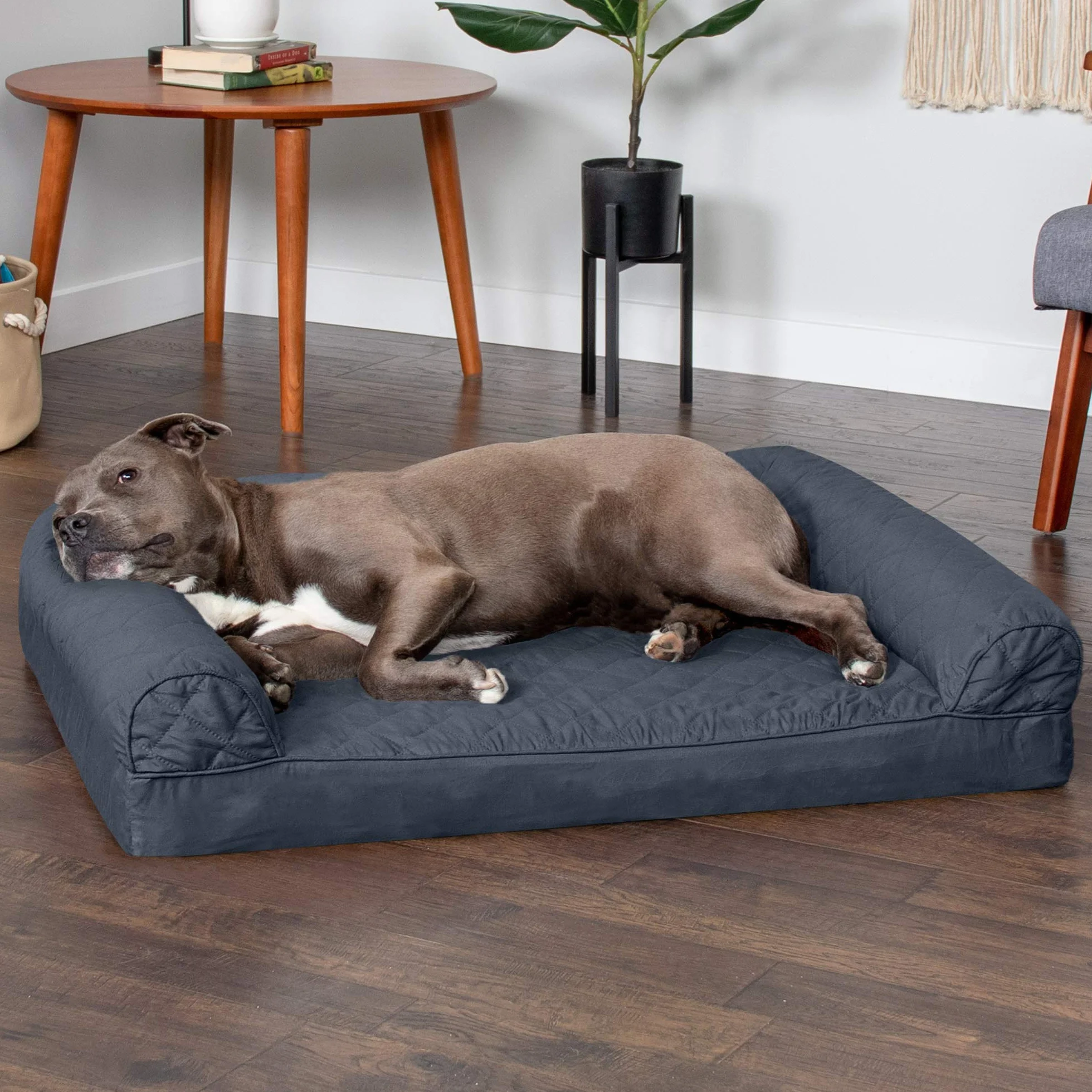 Furhaven Duże ortopedyczne legowisko dla psa pikowana sofa w stylu ze zdejmowanym zmywalnym pokrowcem - żelazny szary, L