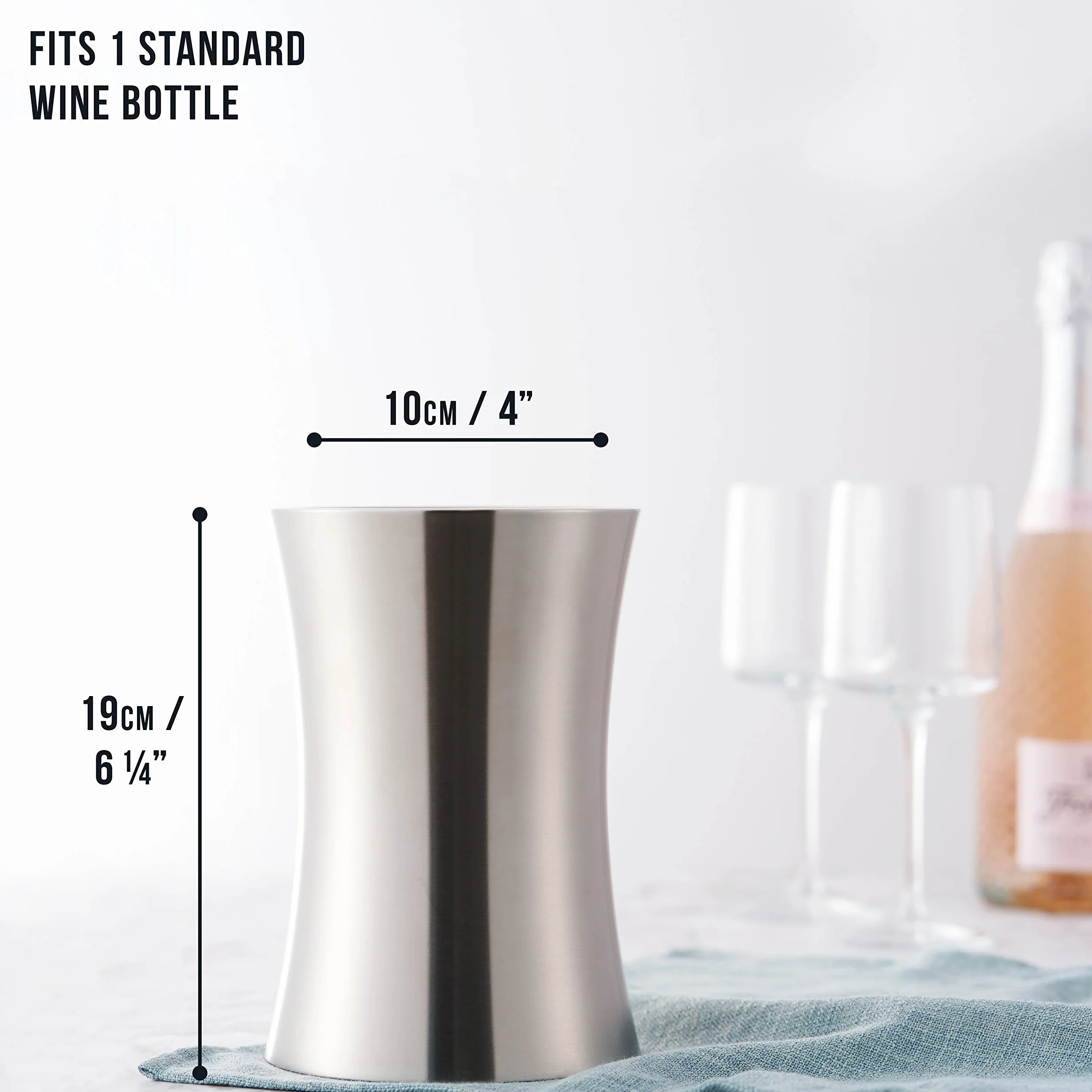 Dąb i stal – wysokiej jakości stal nierdzewna dwuścienna butelka na wino szampana wiadro chłodzące, 19 cm x 10 cm - pudełko prezentowe na urodziny, ślub, rocznicę i letnią imprezę ogrodową