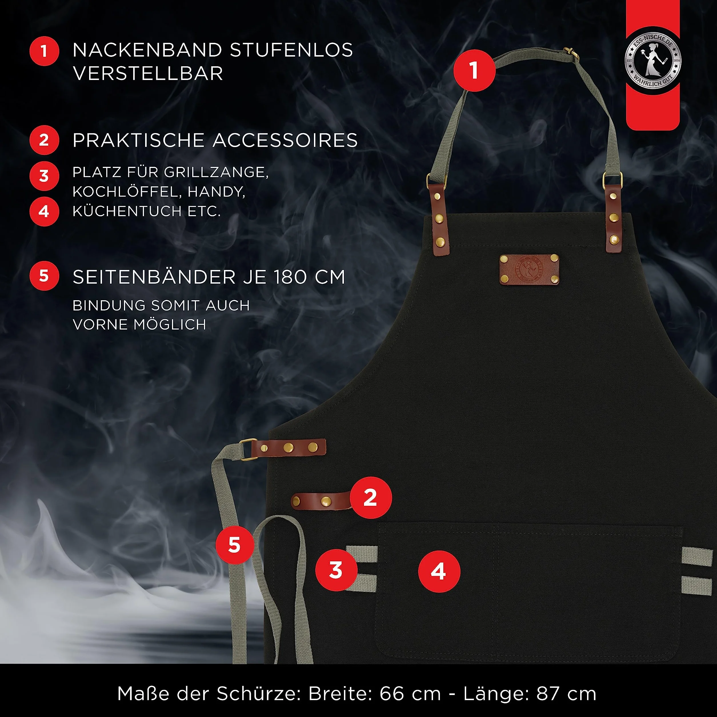 Ess-Nische® Fartuch kucharski, fartuch do grillowania dla mężczyzn i kobiet, fartuch kuchenny dla mężczyzn, idealny jako prezent dla mężczyzn, babci lub dziadka, bardzo długi fartuch dżinsowy, wiele