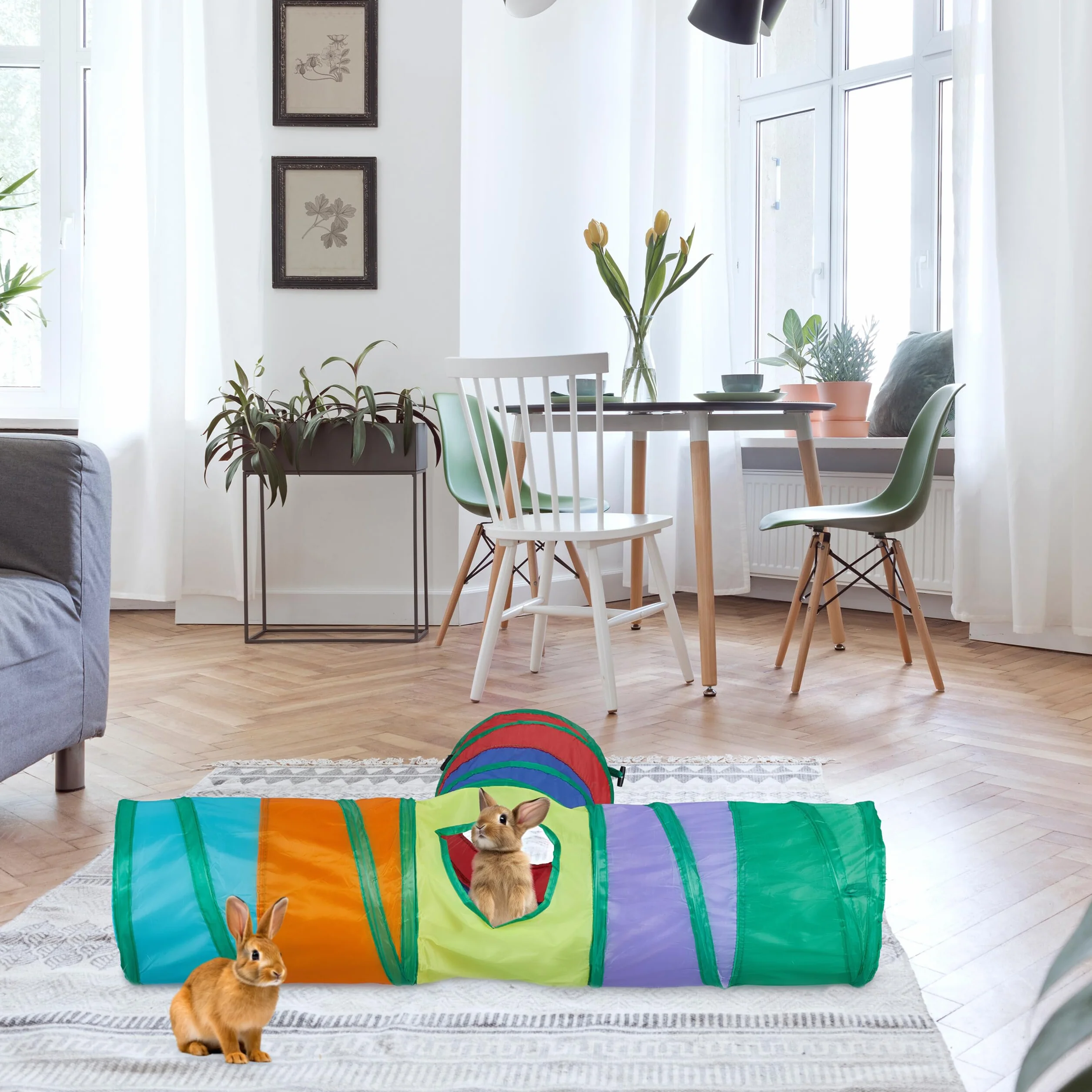 Relaxdays Składany Tunel dla Kotów 3 Ścieżki 25x98x58 cm Poliester Kolorowy