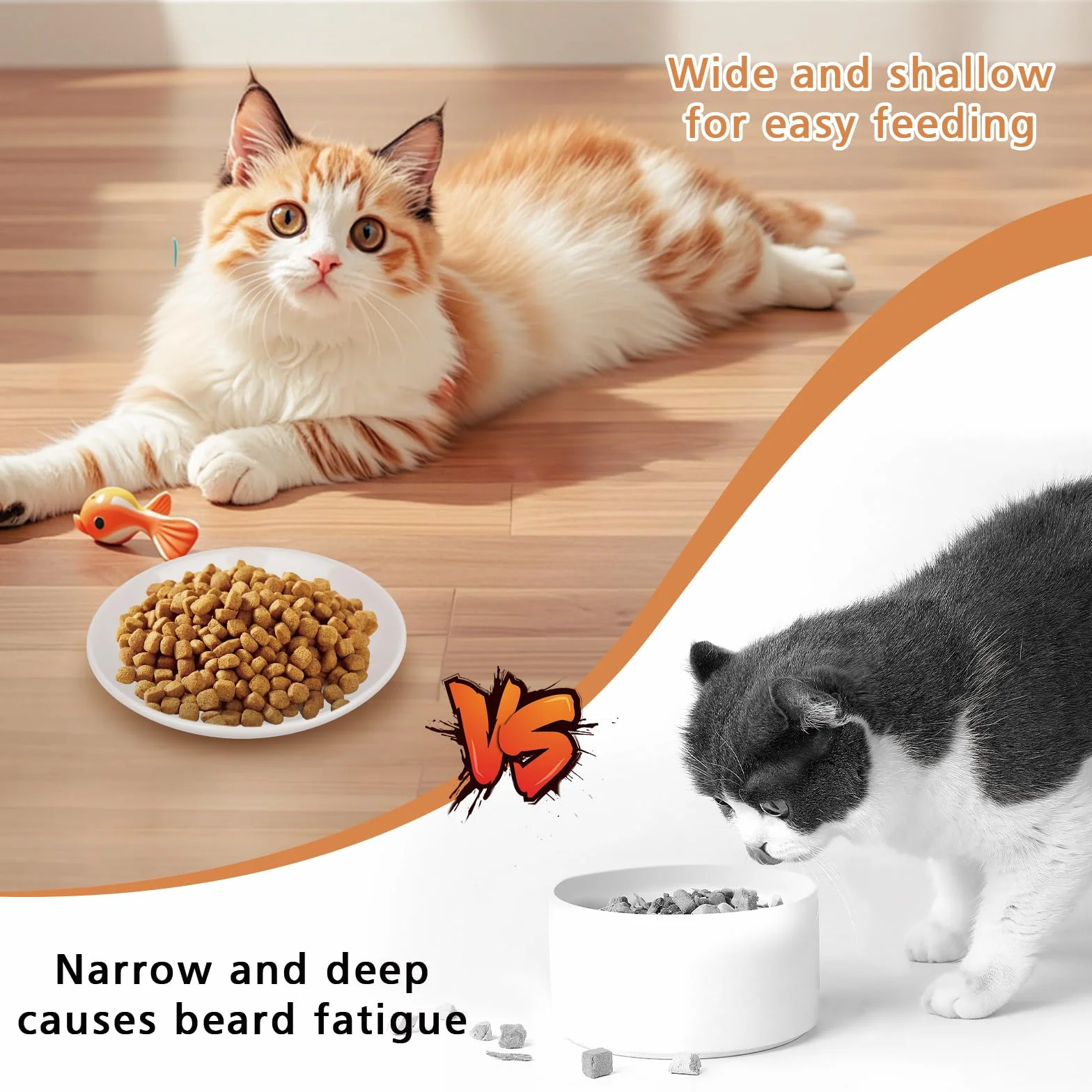 TRUEIN Ceramiczna miska dla kota, 3-częściowa miska dla kota, płaskie miski dla kota, karma dla kota, łagodzi zmęczenie Whiskers, talerz dla kota dla psa, do suchej lub mokrej karmy i wody