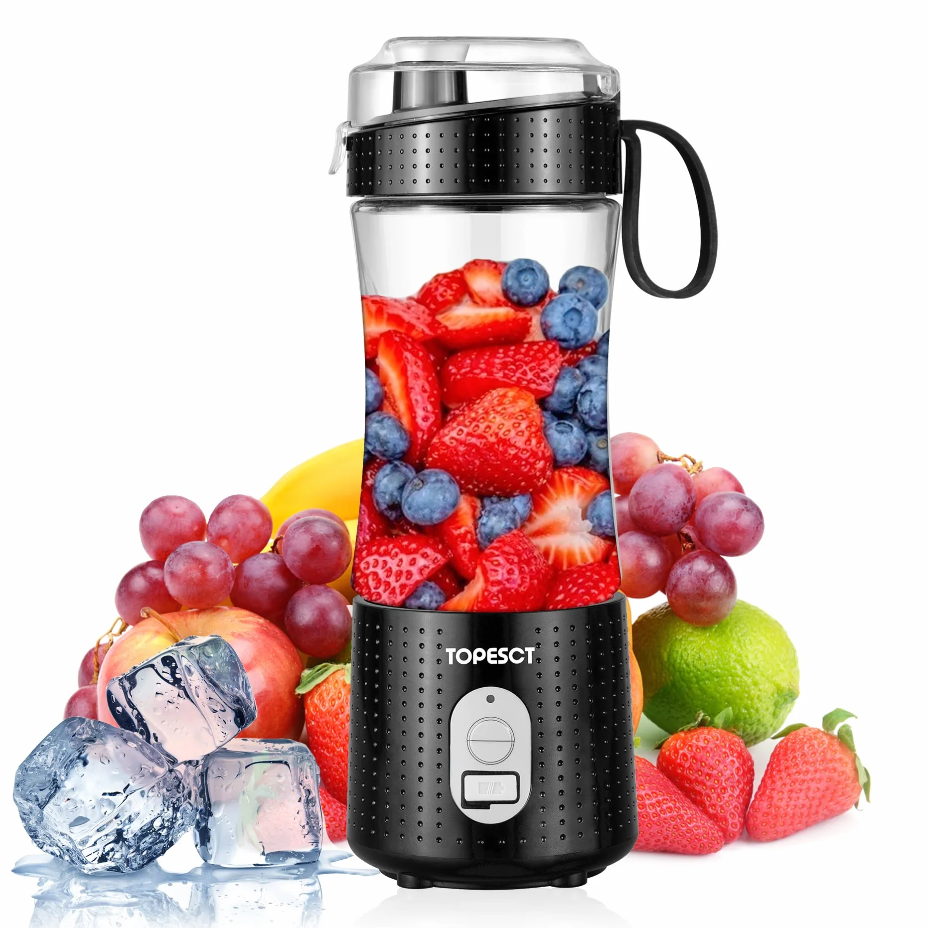 TOPESCT Przenośny blender, osobisty mikser do owoców, ładowany przez USB, mini blender do smoothie, soku owocowego, koktajli mlecznych 380 ml, sześć ostrzy 3D do świetnego mieszania (czarny)